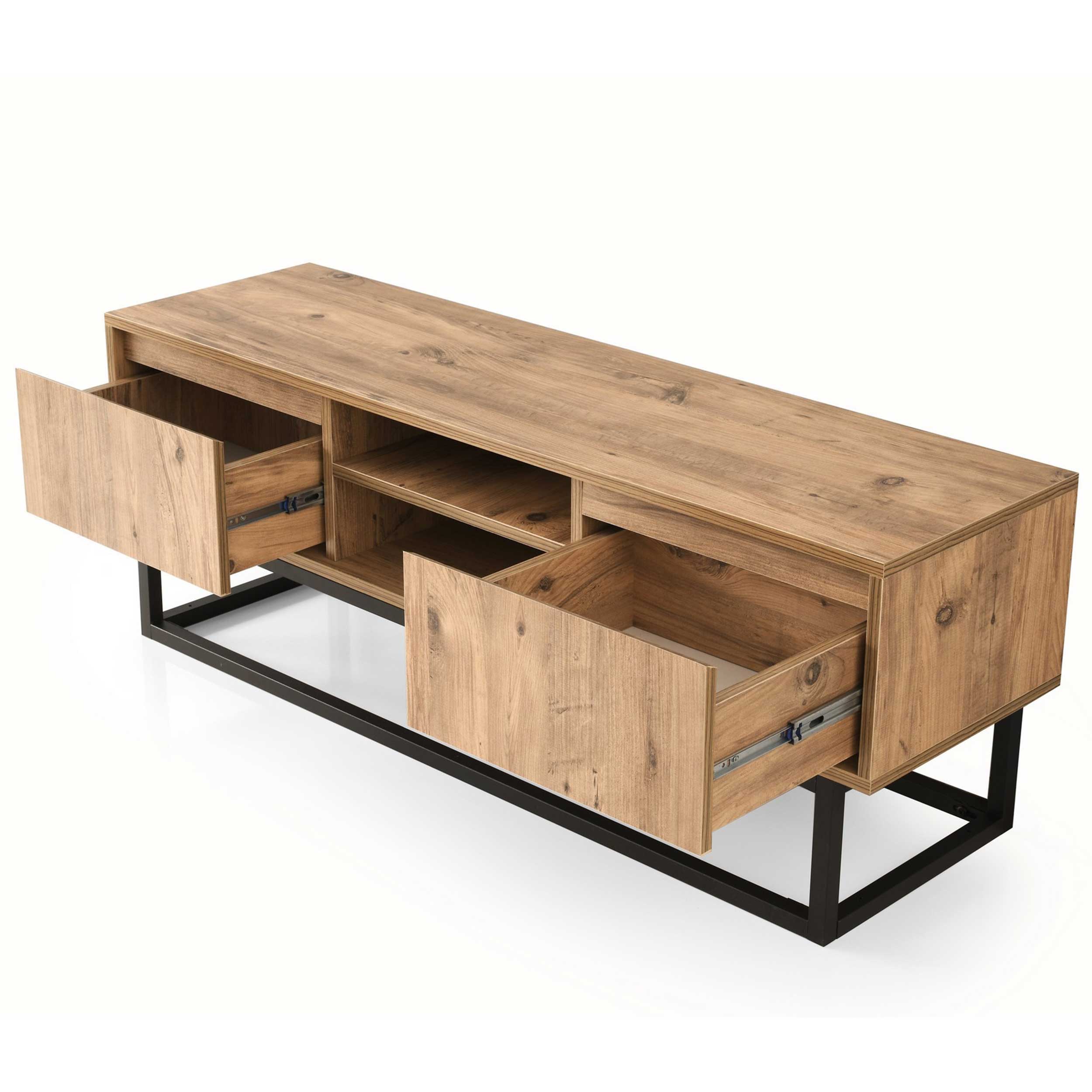 Belinda 180 Meuble TV | 100 % MÉLAMINE | Noir, Pin - Image 2