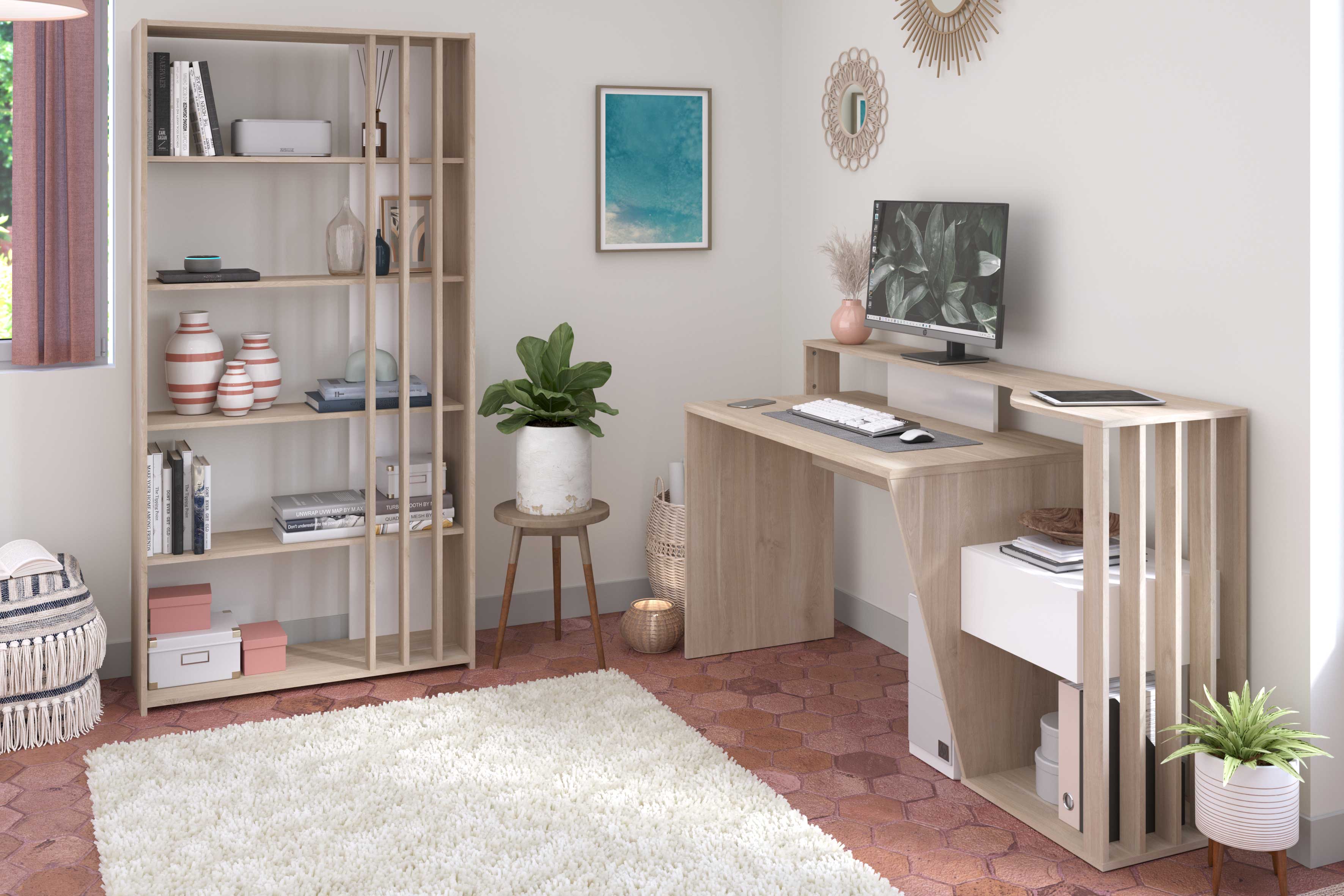 Bibliothèque Bloom-183cm-4 étagères-panneaux de particules/look chêne japonais - Image 2