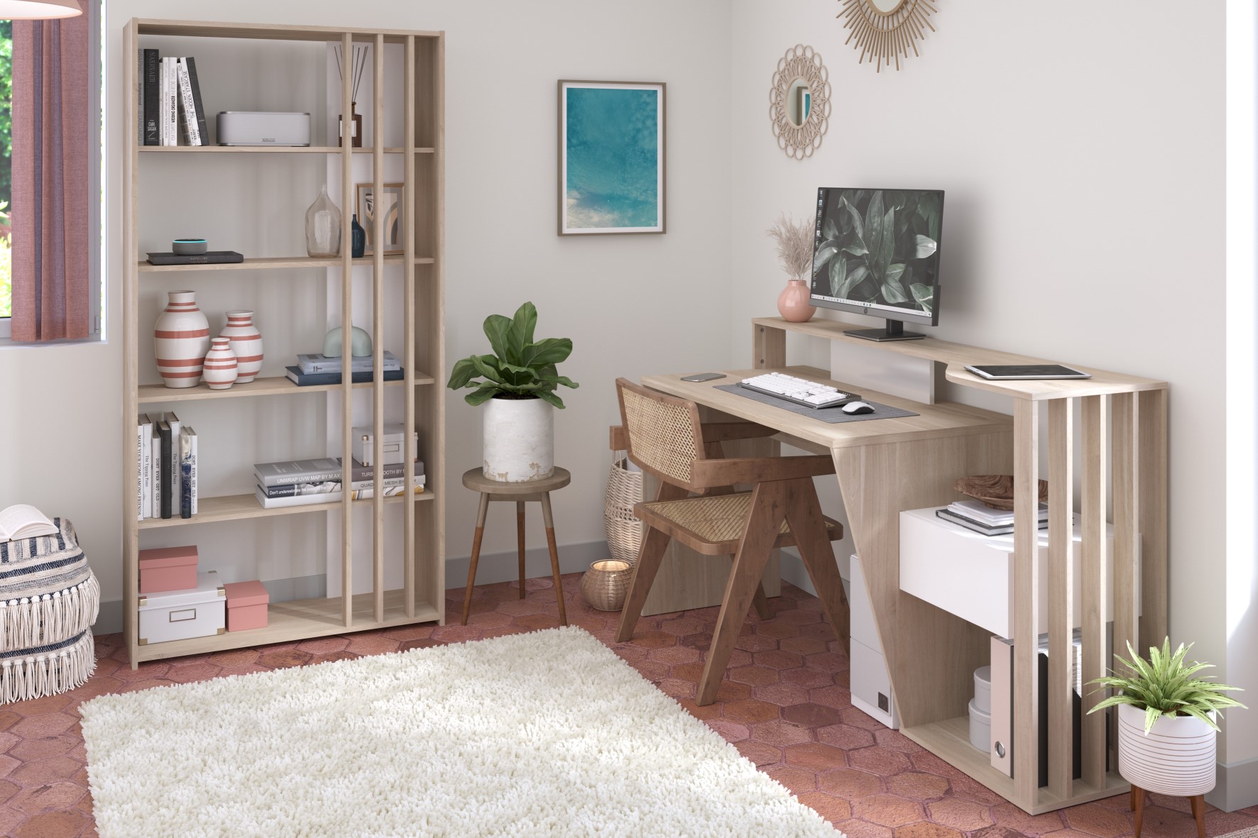 Bibliothèque Bloom-183cm-4 étagères-panneaux de particules/look chêne japonais - Image 3