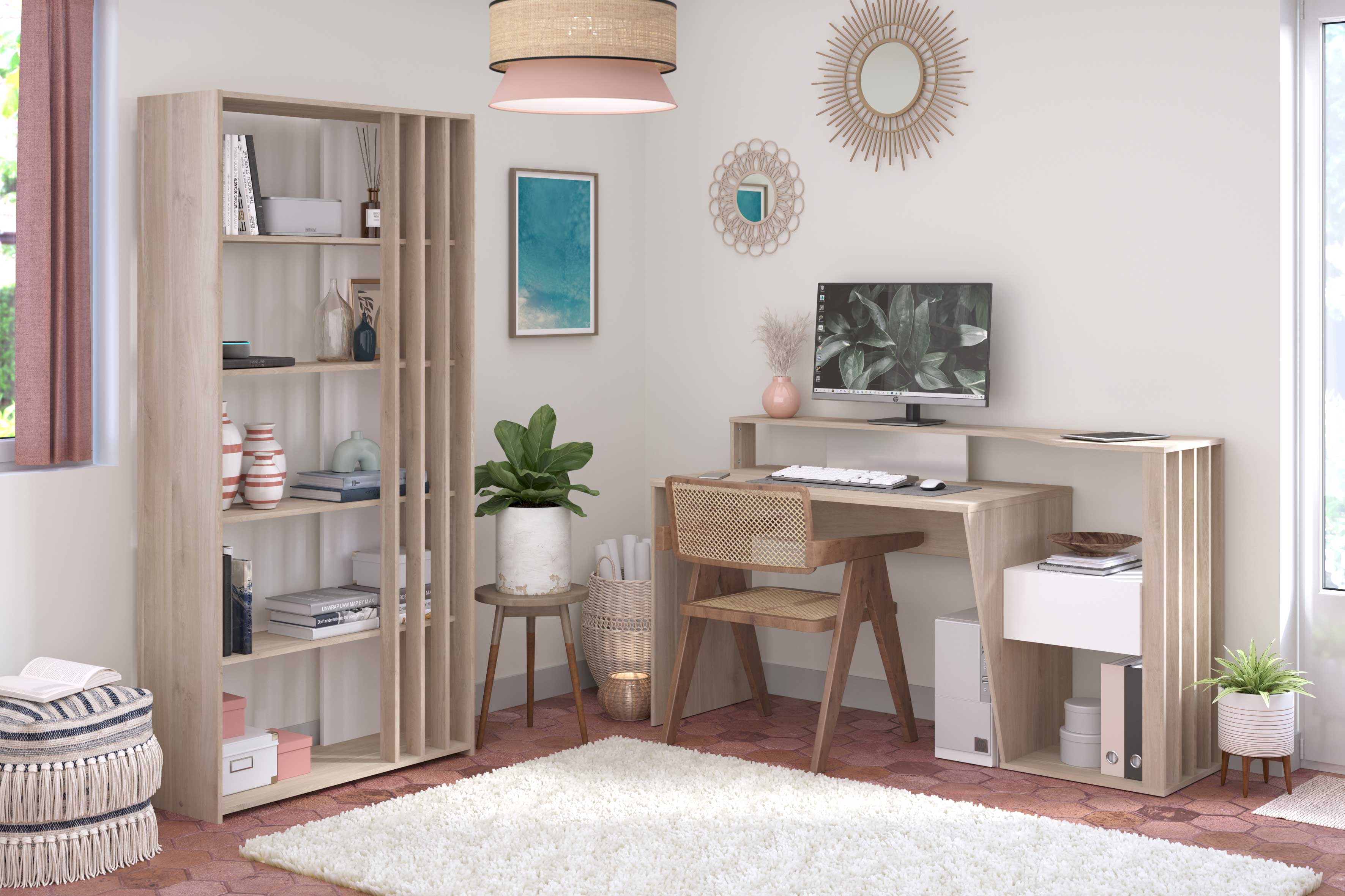 Bibliothèque Bloom-183cm-4 étagères-panneaux de particules/look chêne japonais - Image 4