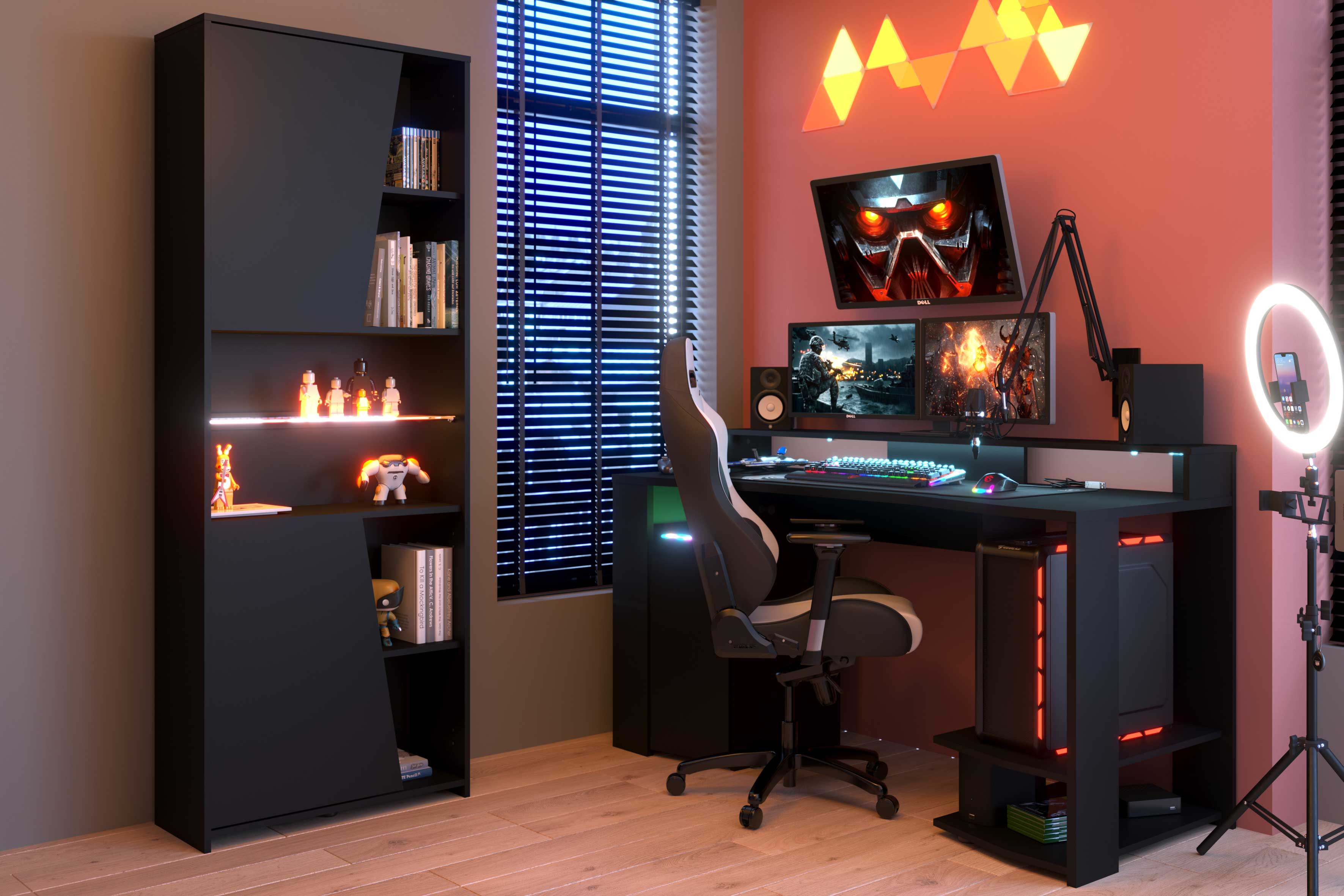 Bibliothèque Gaming 67cm avec bande LED - noir - Image 8