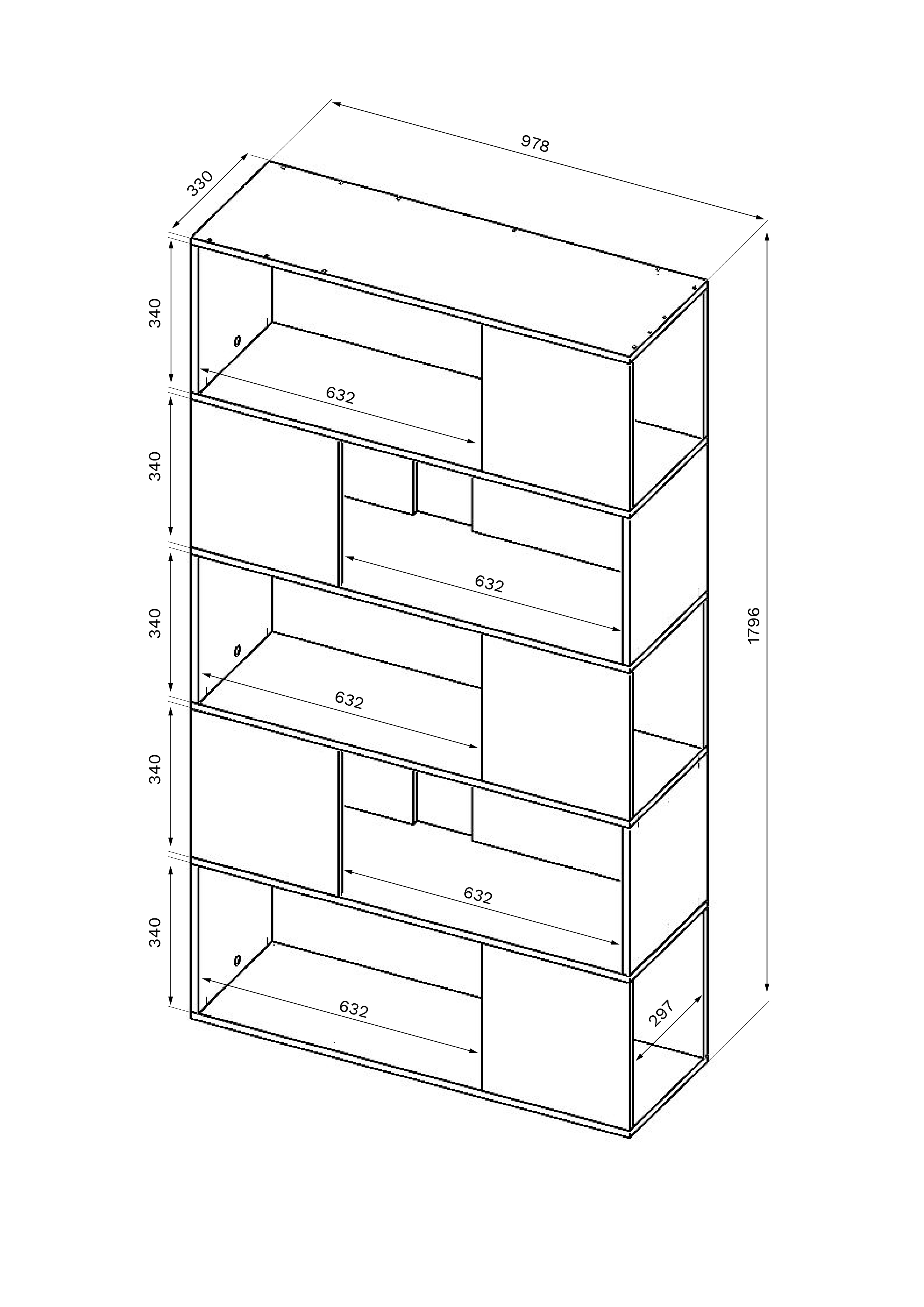 Bibliothèque Rossi - chêne/noir - Image 3