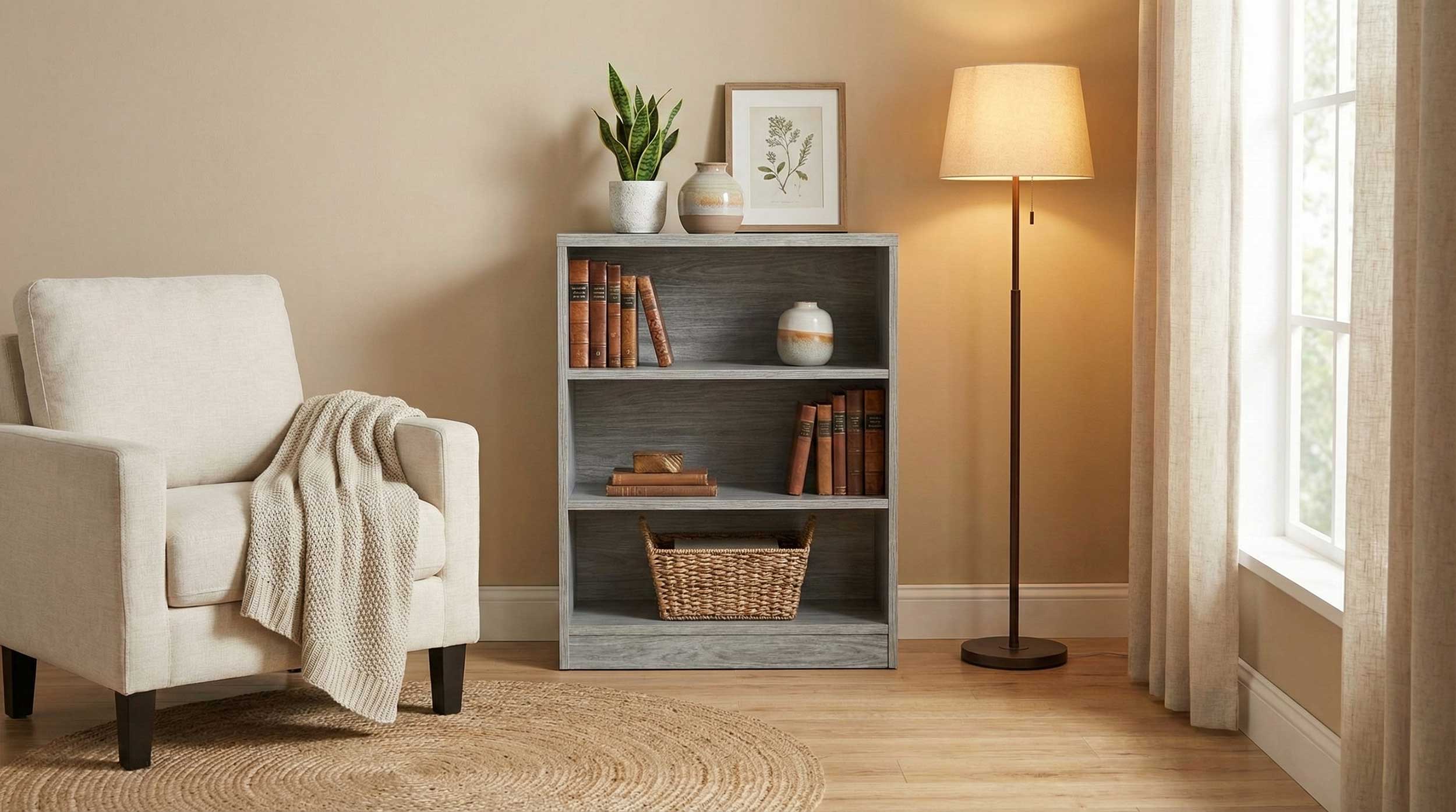 Bibliothèque Spacio 72cm à 2 tablettes - chêne gris - Image 3