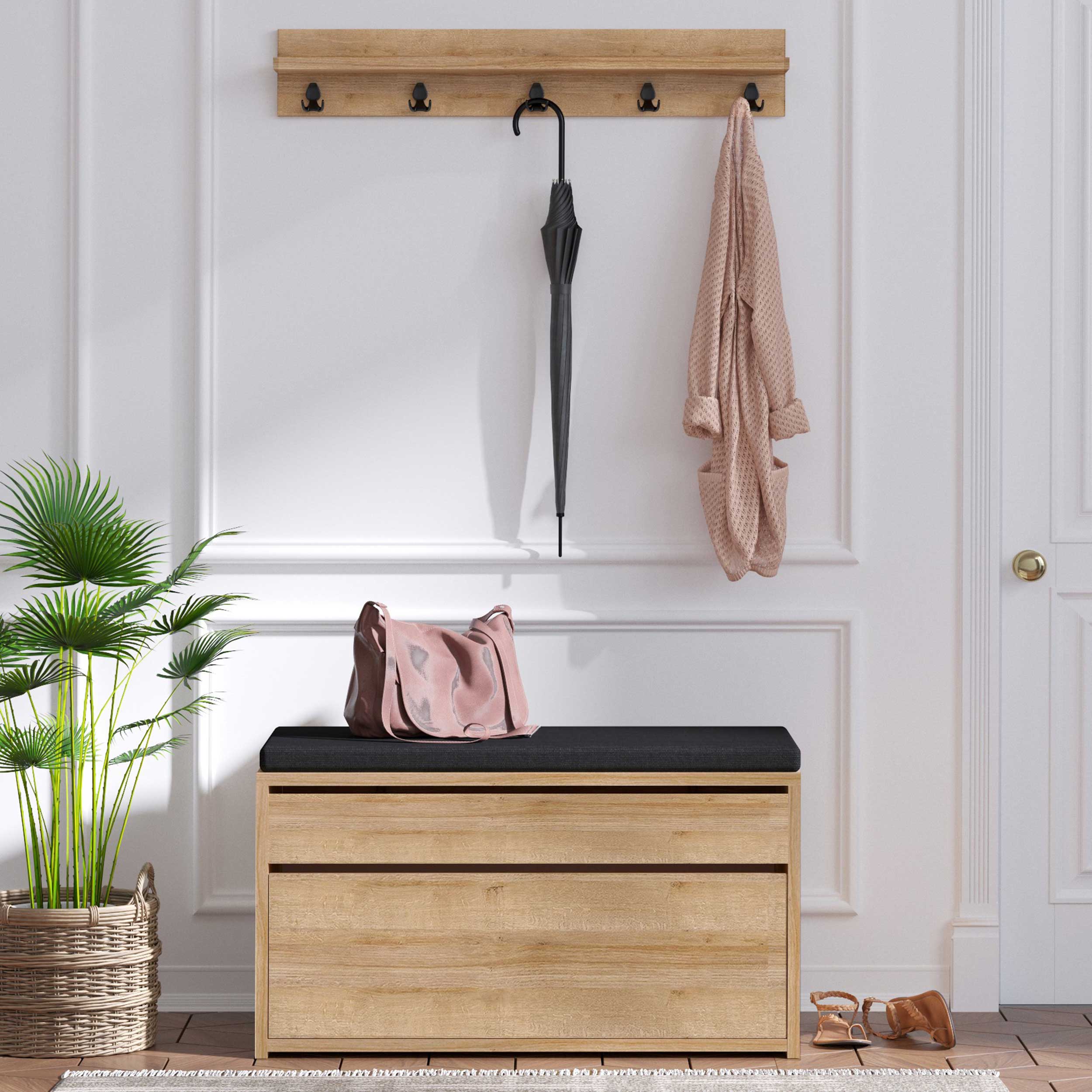 Boby Meuble d'entrée | 100 % MÉLAMINE | Chêne, noir - Image 1