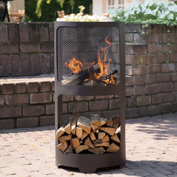 Brasero Buffy avec stockage du bois acier - noir