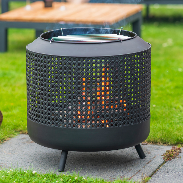 Brasero Cesta 50cm avec barbecue acier - noir