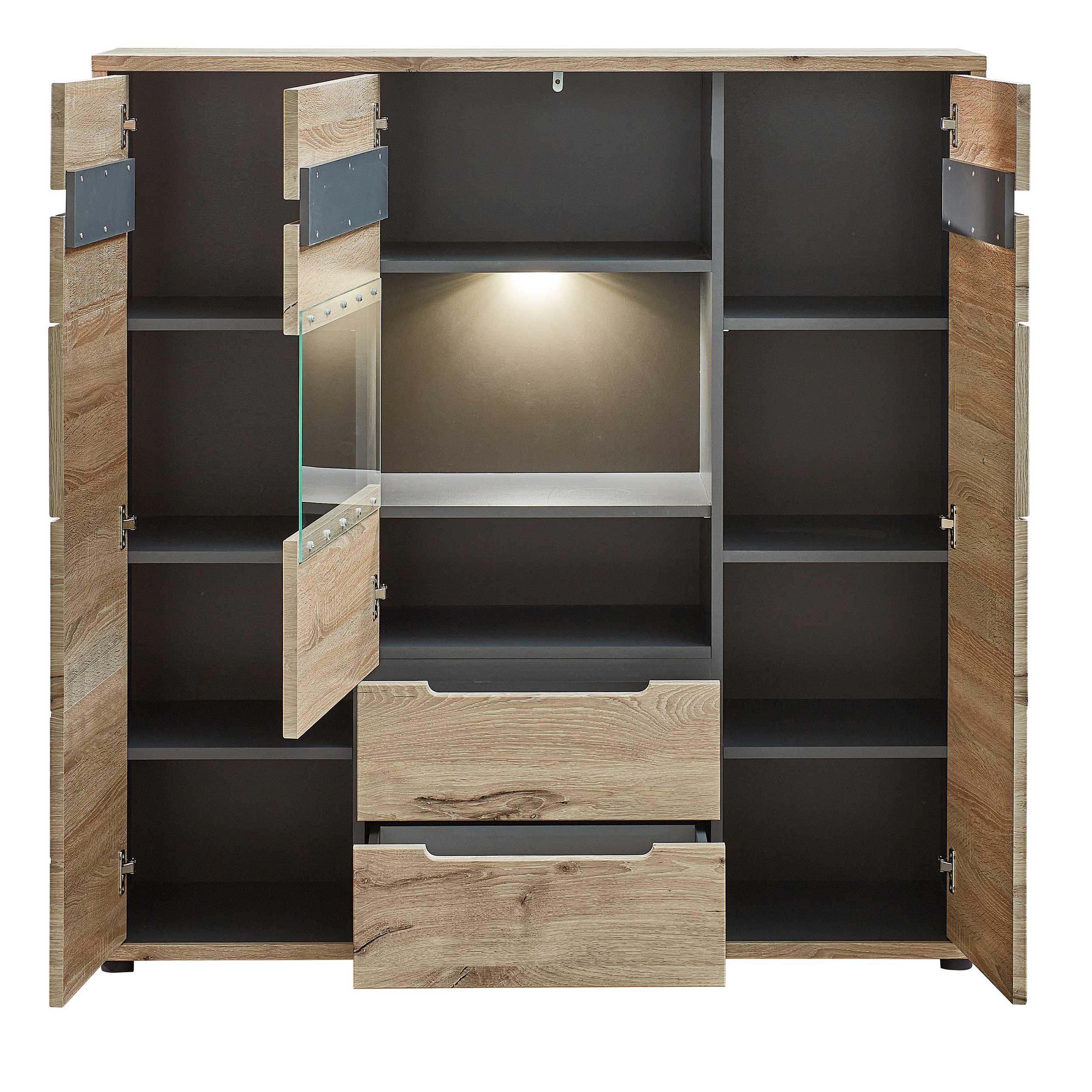 Buffet Bellini 125cm 3 portes & 2 tiroirs - chêne/anthracite - Image 5