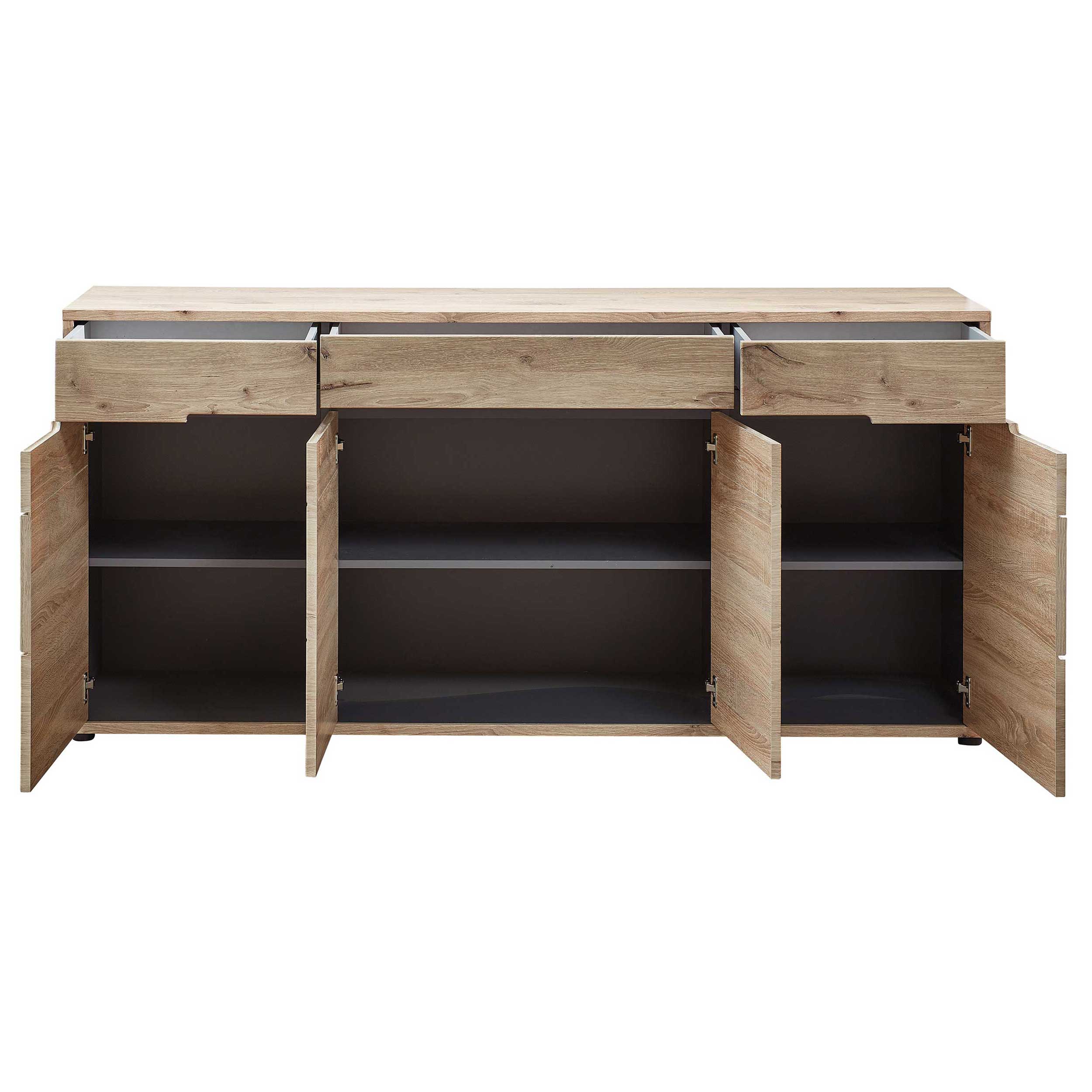 Buffet Bellini 185cm 3 portes & 3 tiroirs - chêne/anthracite - Image 3