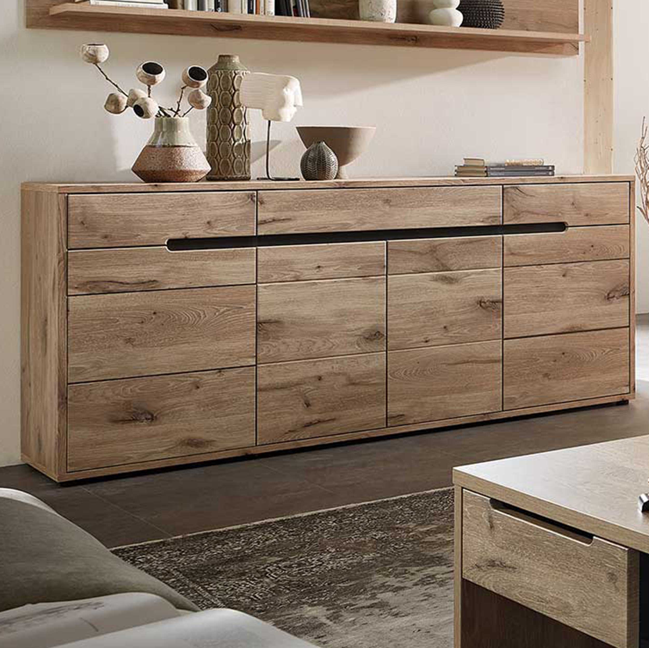 Buffet Bellini 185cm 3 portes & 3 tiroirs - chêne/anthracite - Image 1