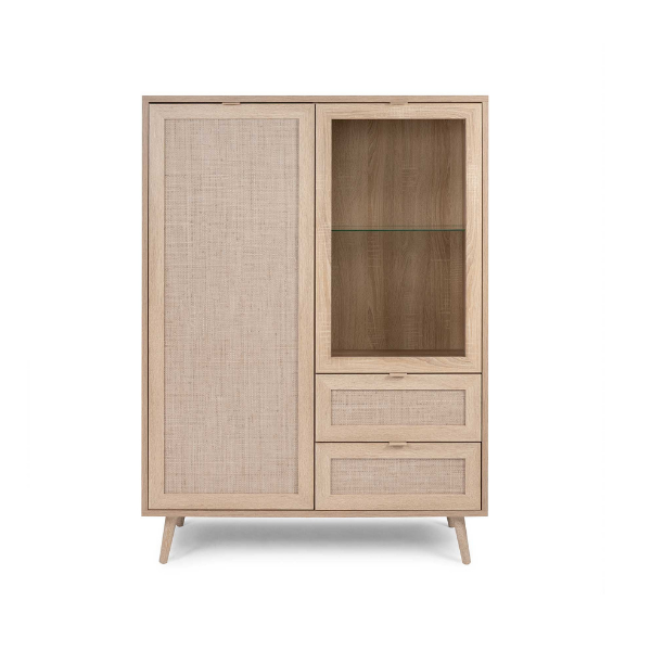 Buffet Bilal 102cm 2 portes & 2 tiroirs - chêne/raphia imprimé - Image 9