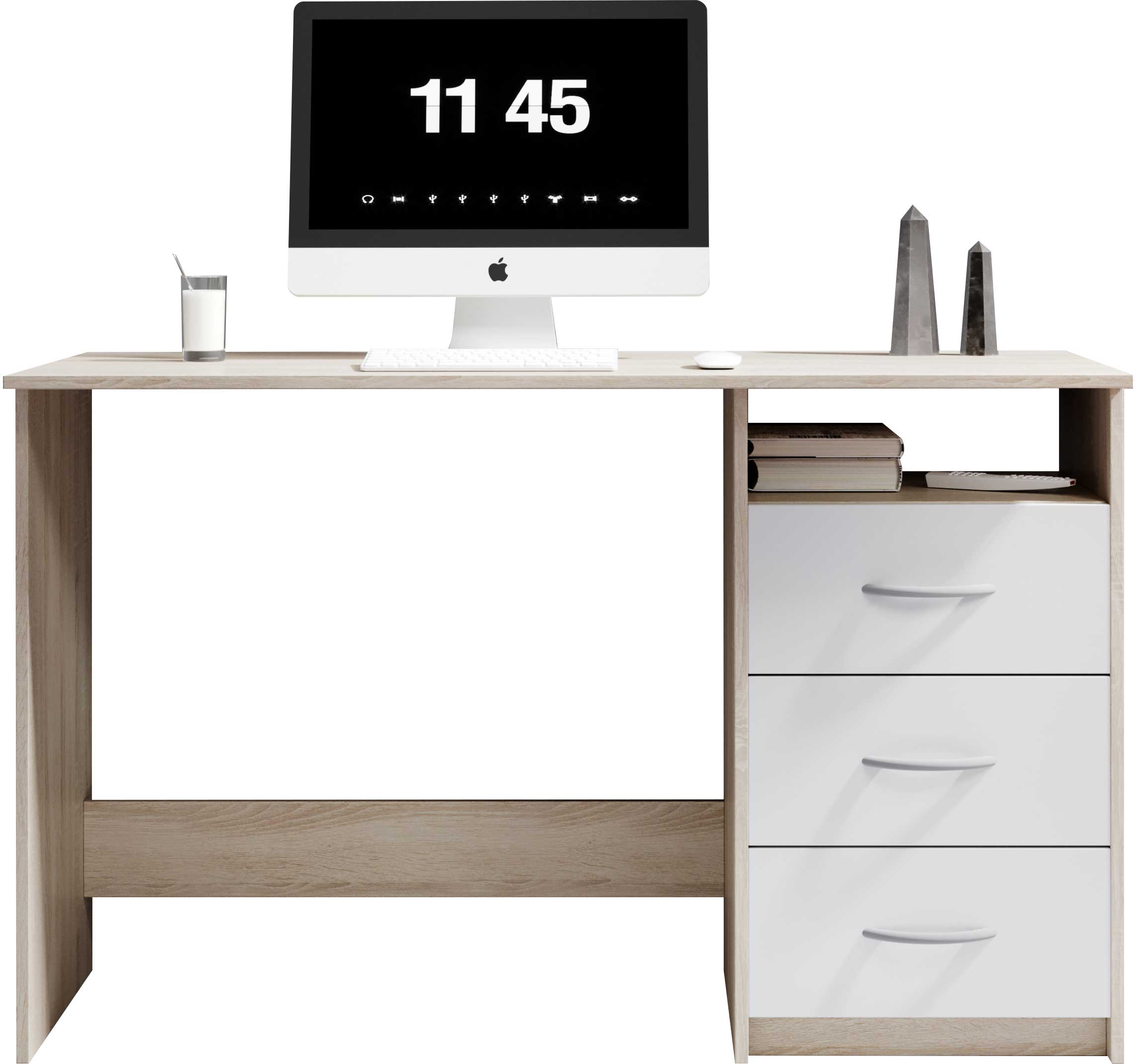 Bureau Adriano 123cm 3 tiroirs - chêne/blanc - Image 3