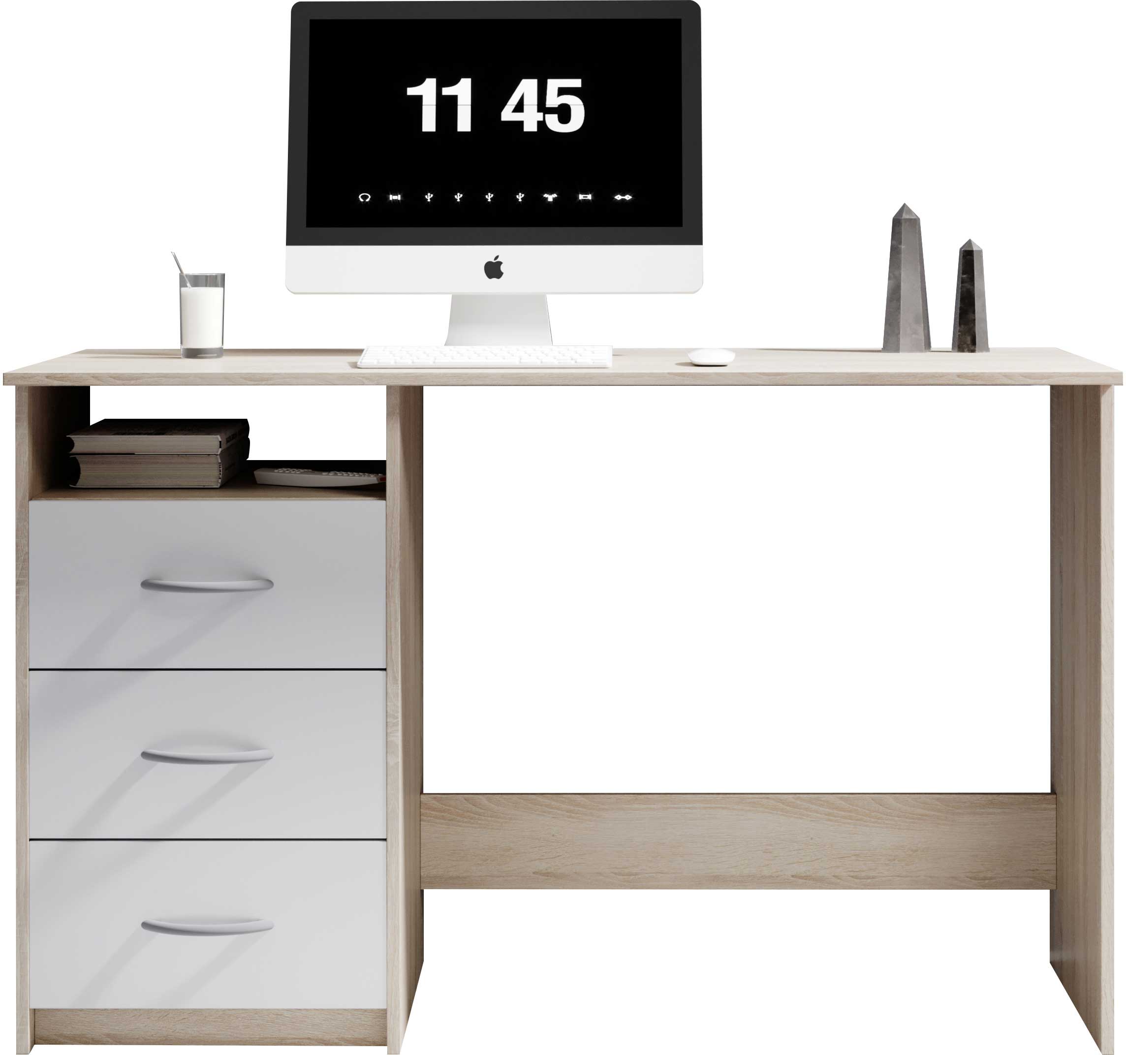 Bureau Adriano 123cm 3 tiroirs - chêne/blanc - Image 5