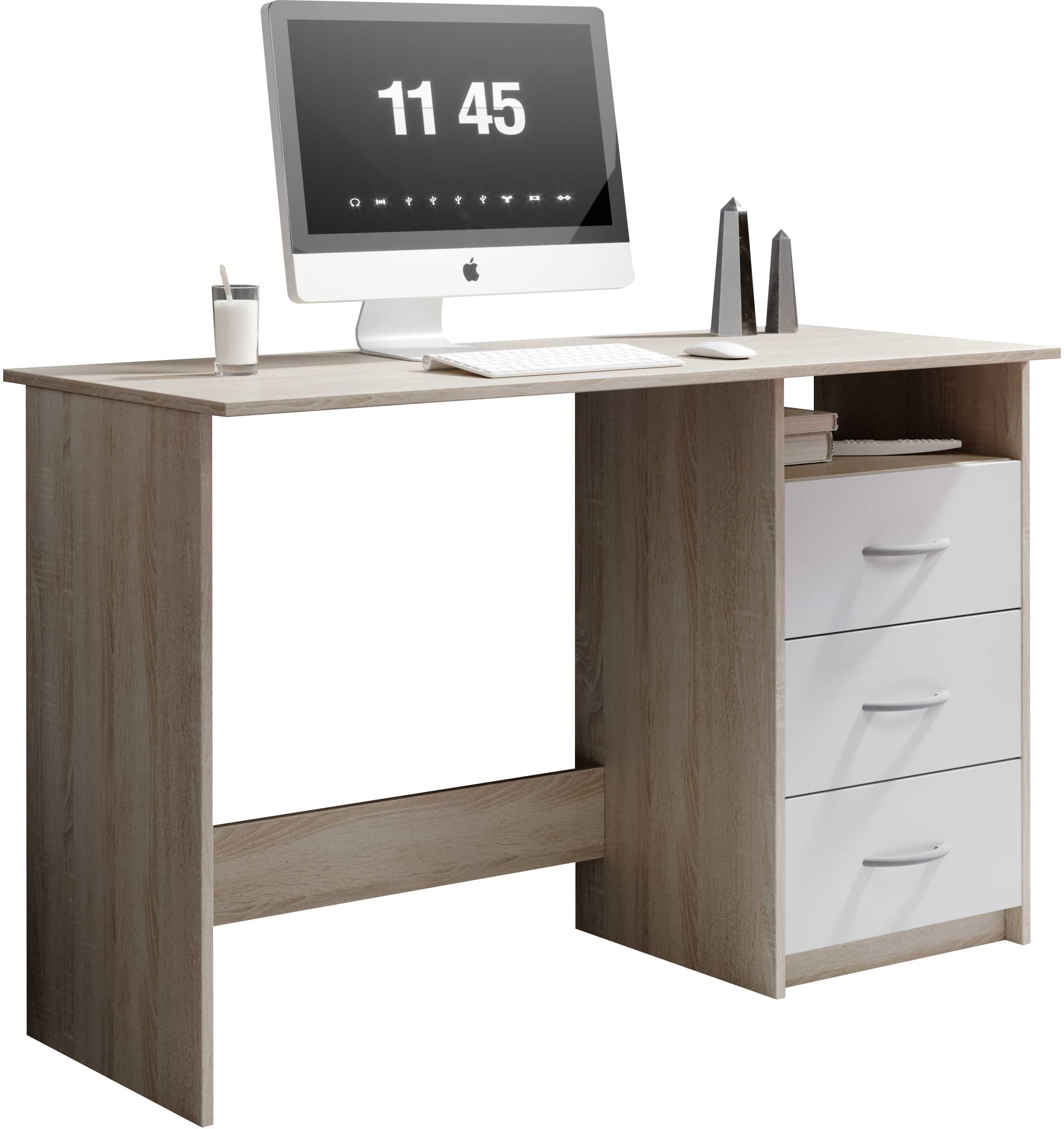 Bureau Adriano 123cm 3 tiroirs - chêne/blanc - Image 9