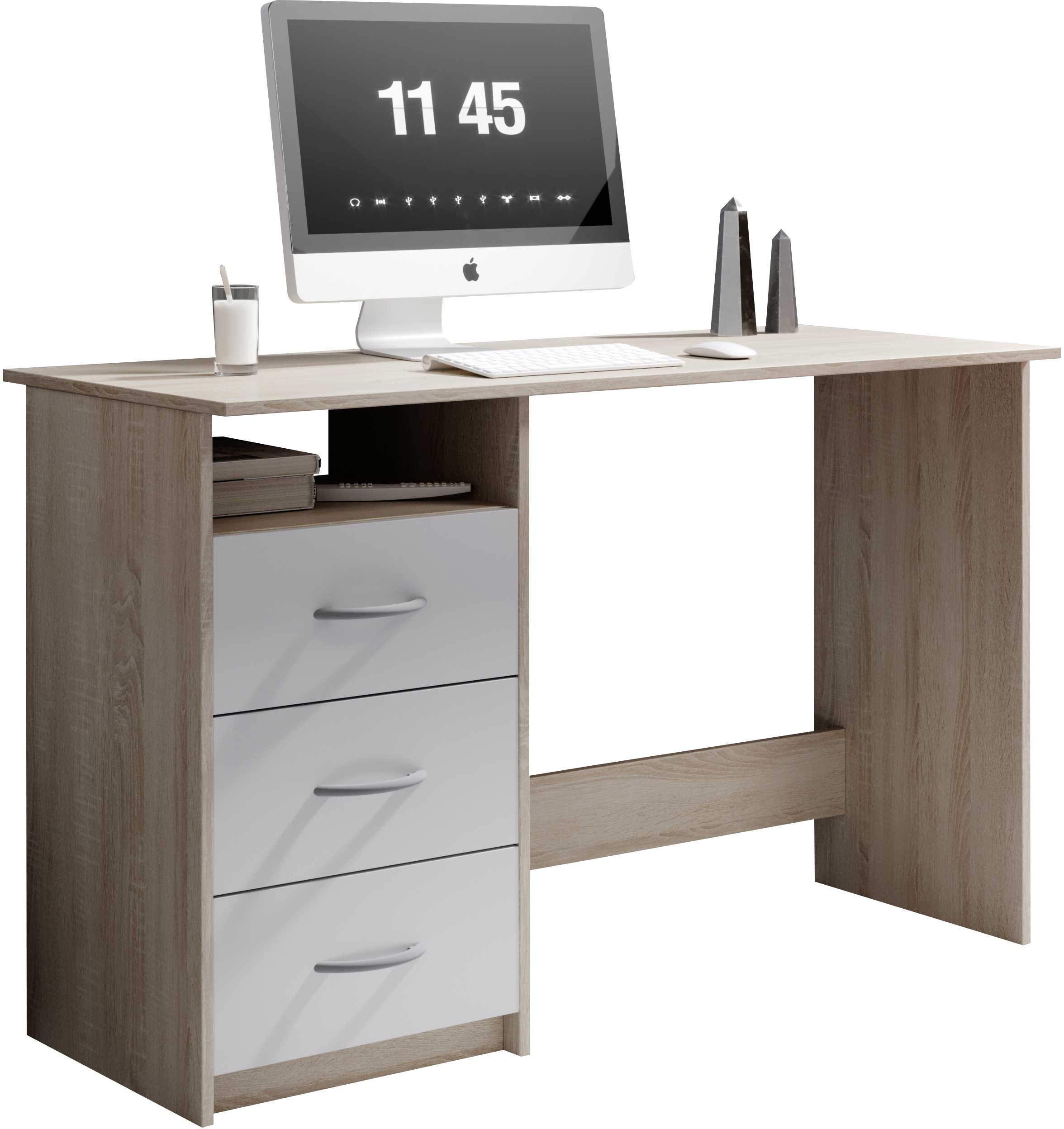 Bureau Adriano 123cm 3 tiroirs - chêne/blanc - Image 10