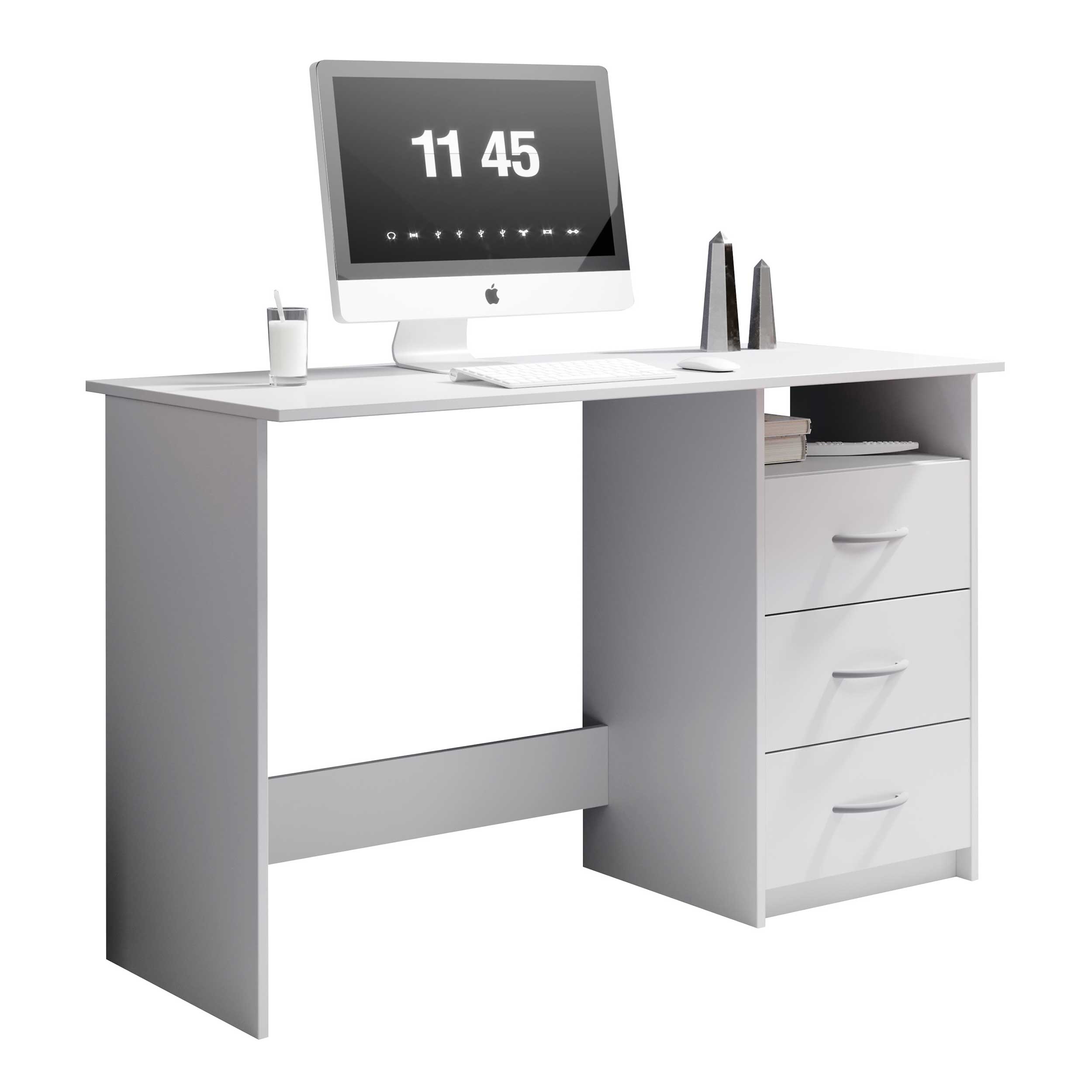 Bureau Adriano 123cm avec 3 tiroirs - blanc - Image 12