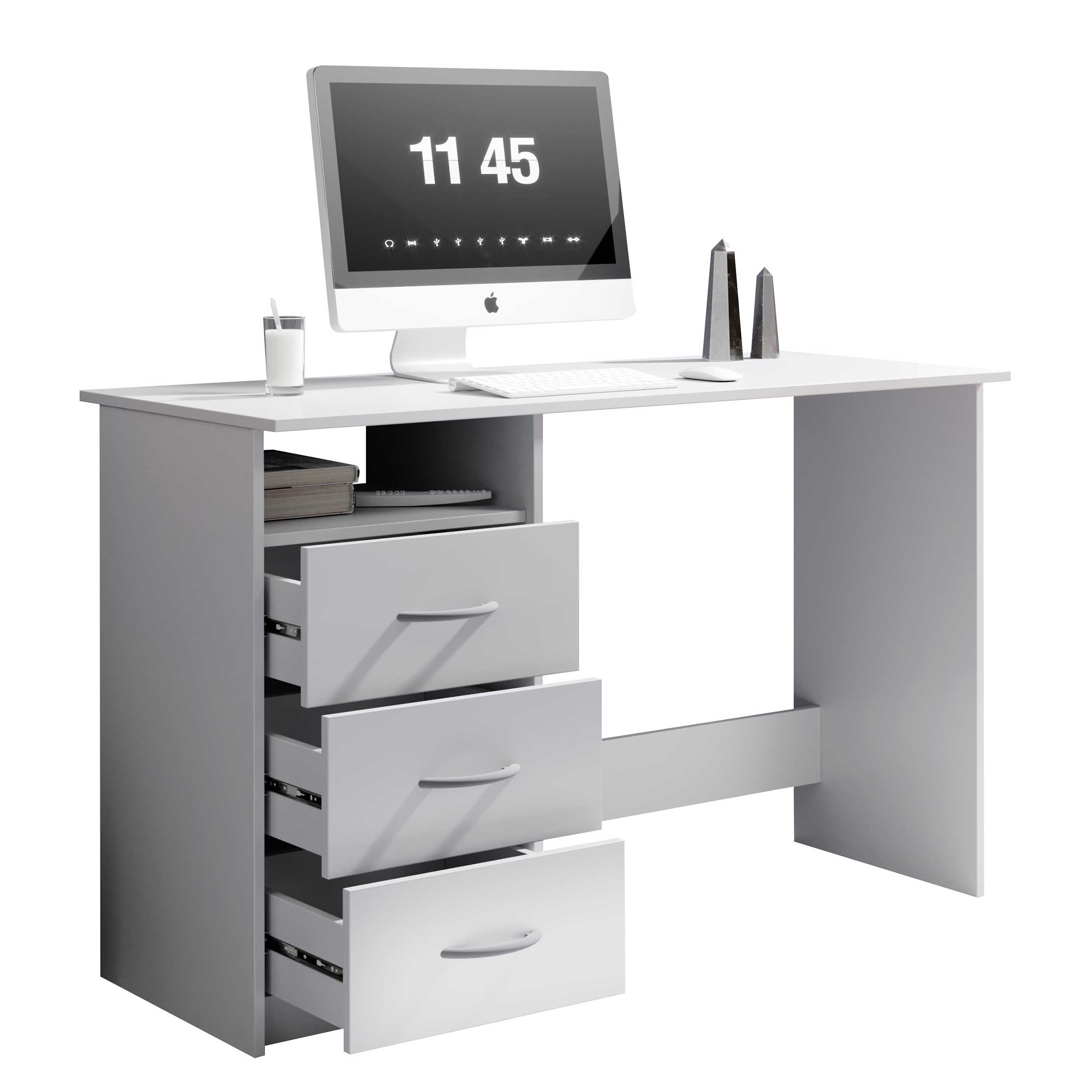 Bureau Adriano 123cm avec 3 tiroirs - blanc - Image 3