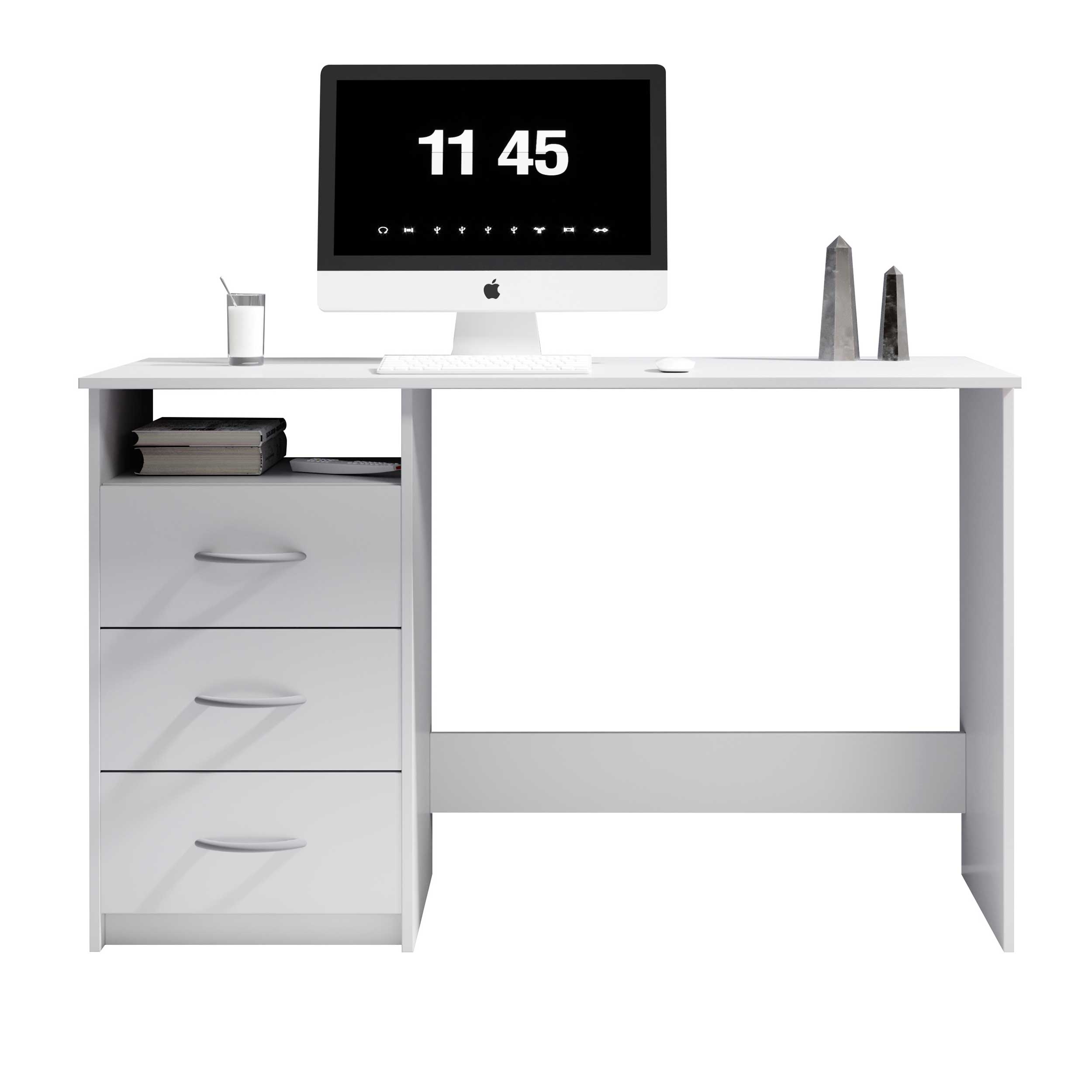 Bureau Adriano 123cm avec 3 tiroirs - blanc - Image 4
