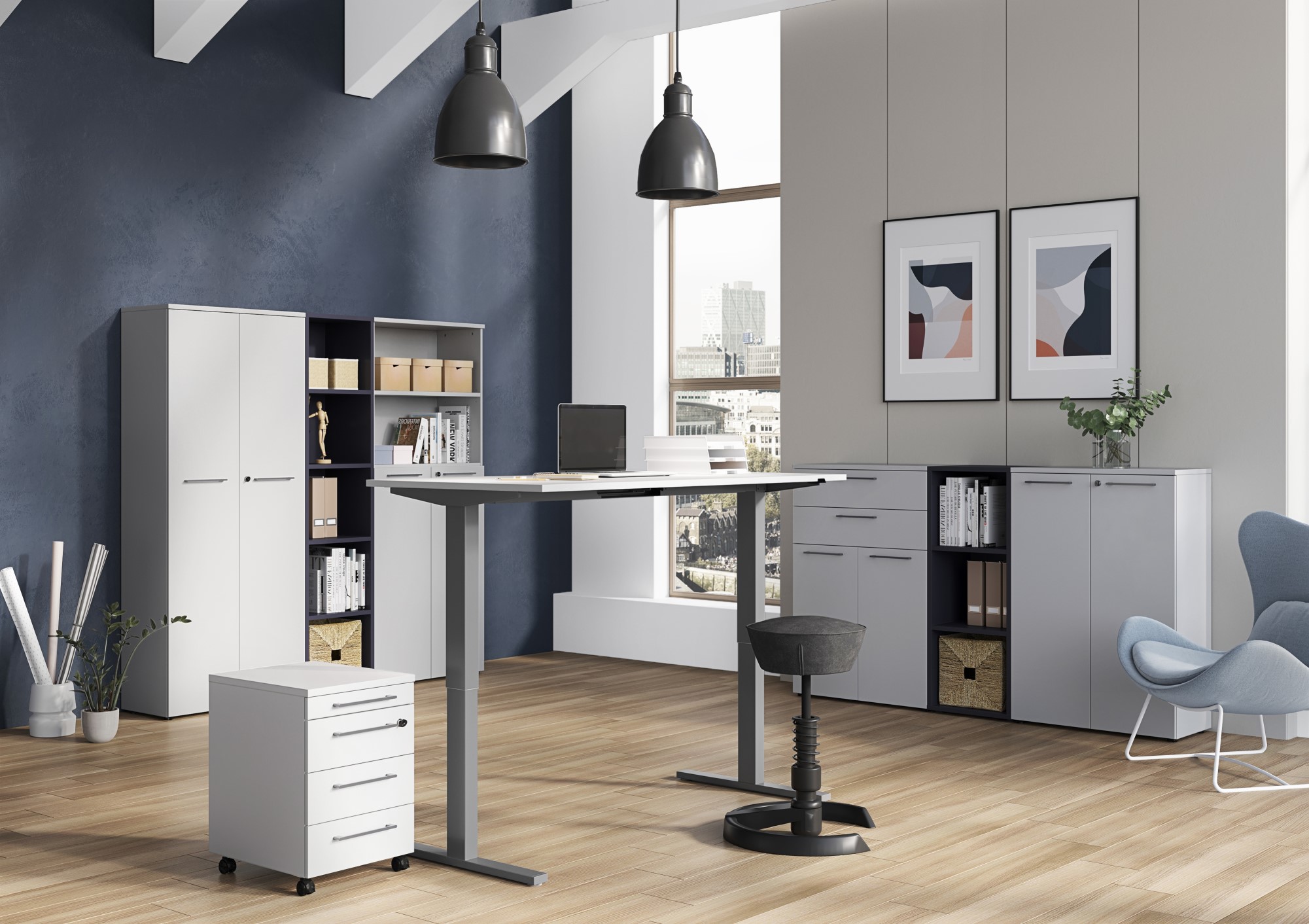Bureau assis debout Oswald 160 cm électrique - gris clair/argent - Image 2