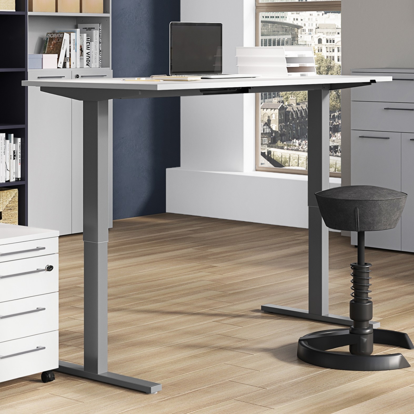 Bureau assis debout Oswald 160 cm électrique - gris clair/argent - Image 1