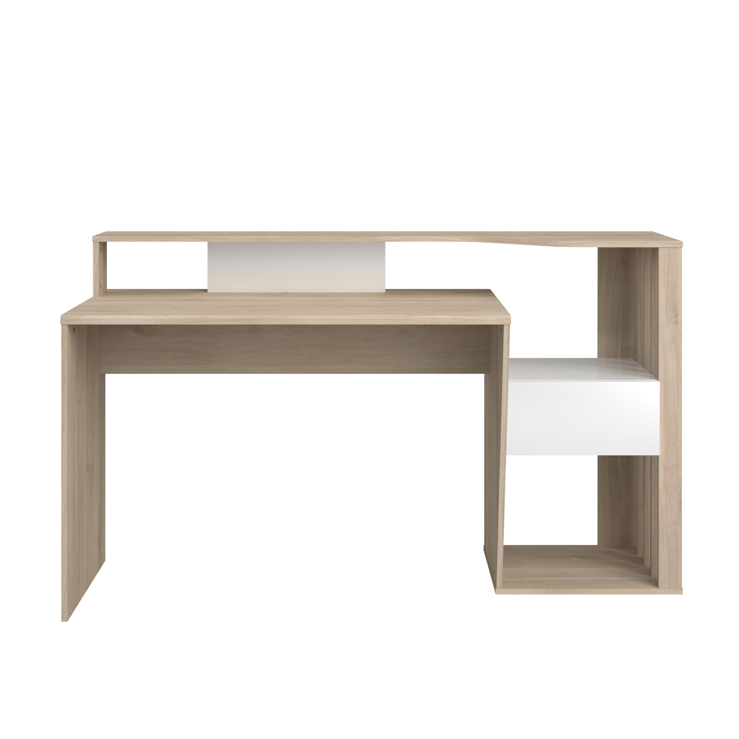 Bureau Bloom-157cm-1 tiroir, 1 compartiment ouvert-blanc/chêne - Image 4