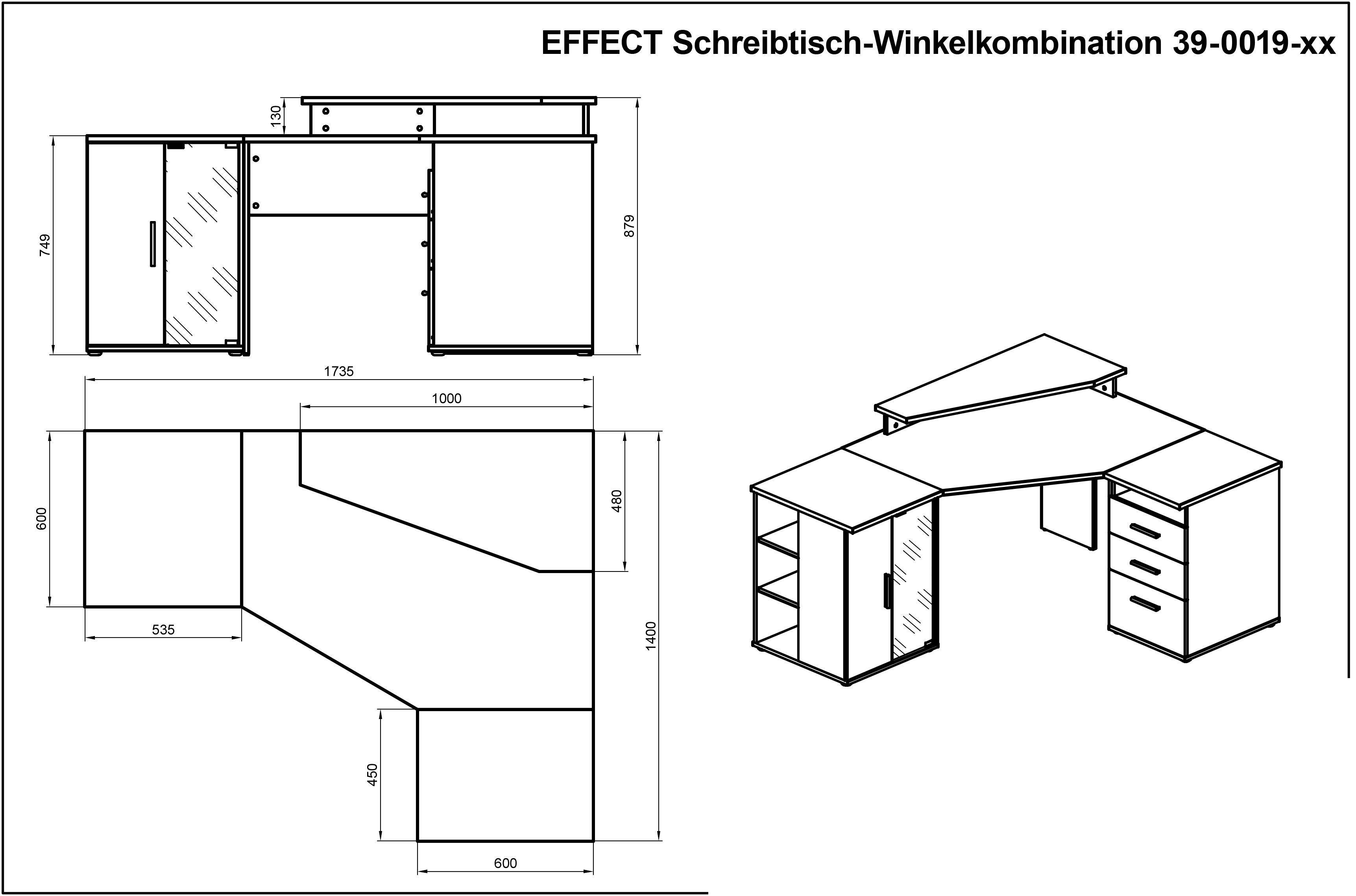 Bureau d'angle Efford avec espace de rangement - chêne/blanc - Image 2