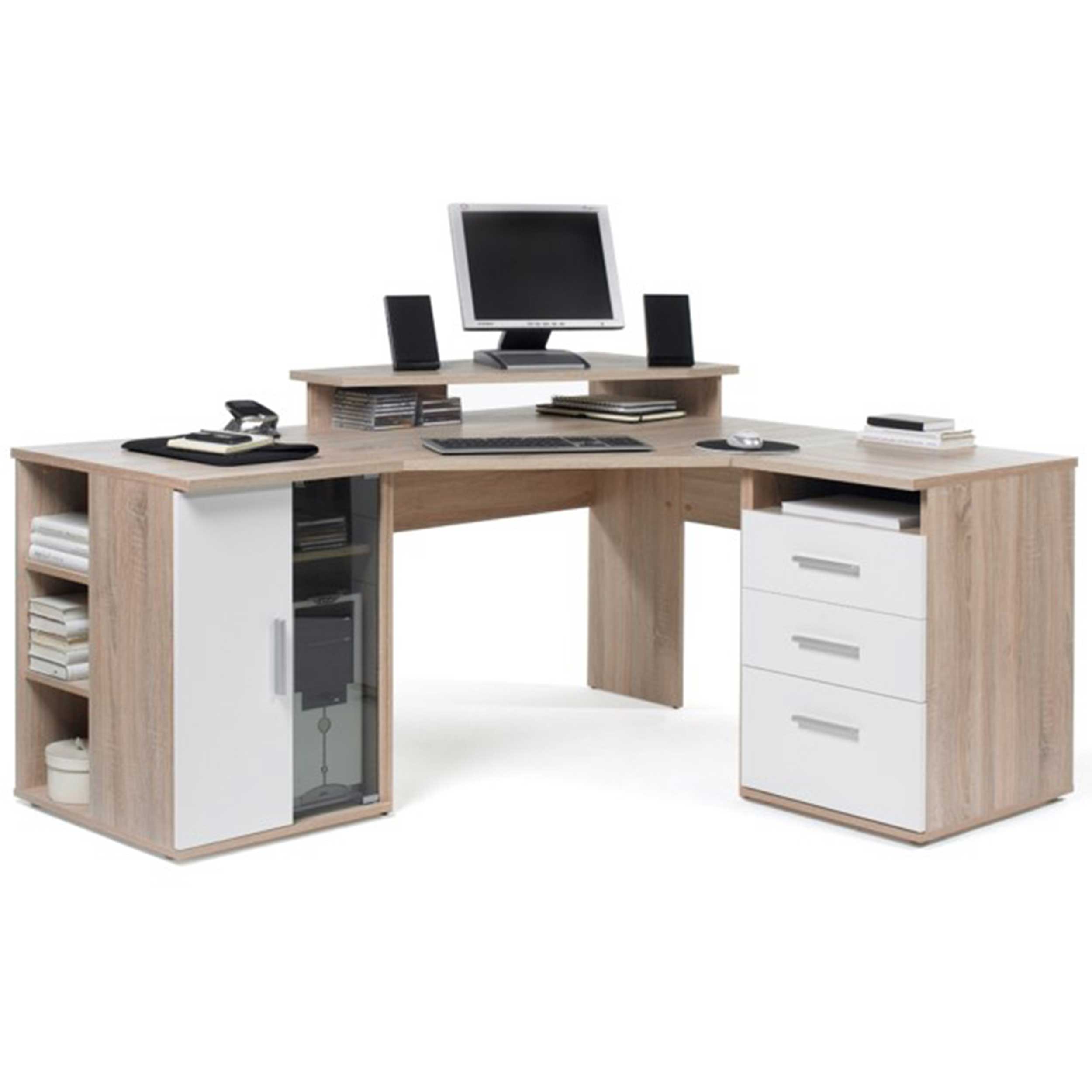 Bureau d'angle Efford avec espace de rangement - chêne/blanc - Image 12