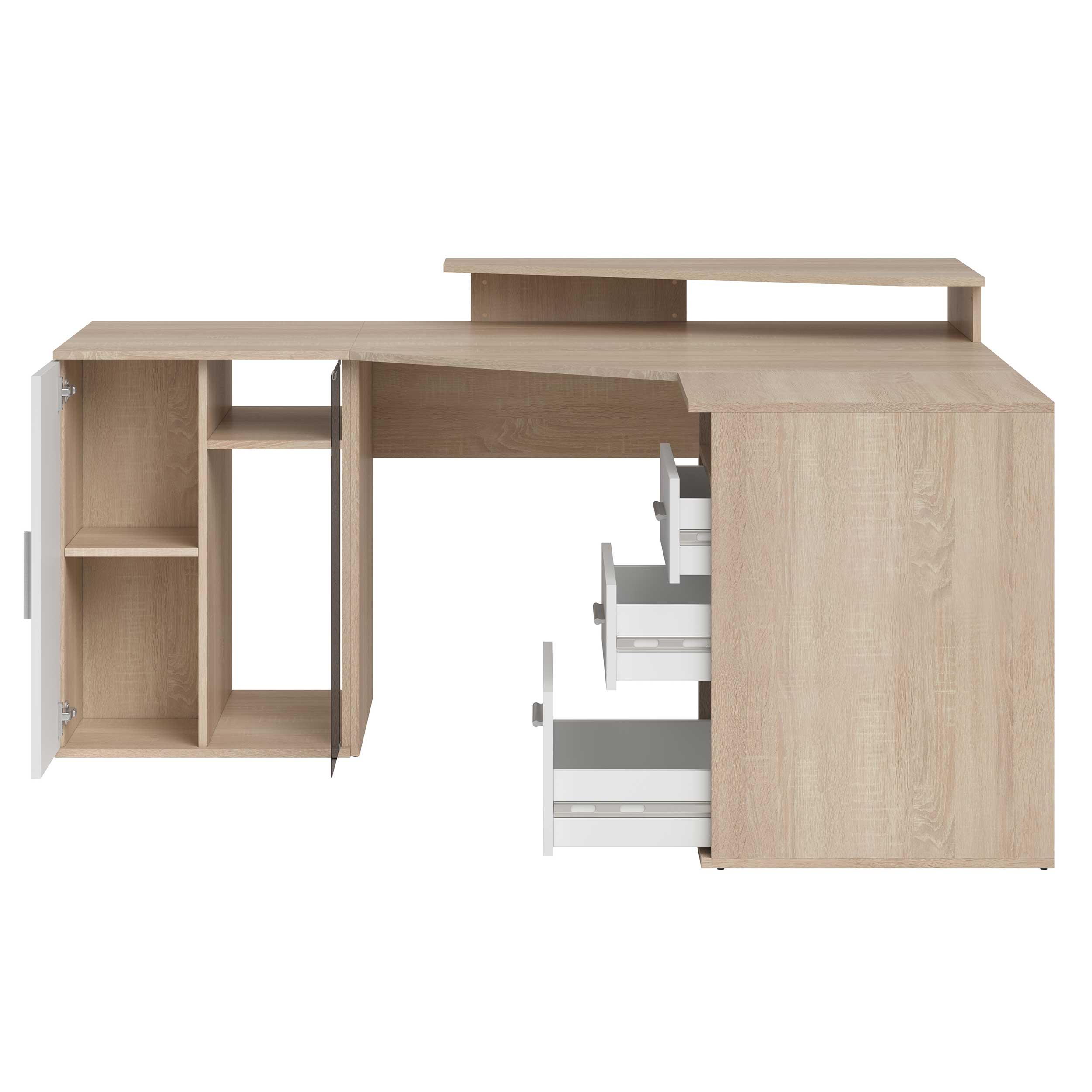 Bureau d'angle Efford avec espace de rangement - chêne/blanc - Image 3