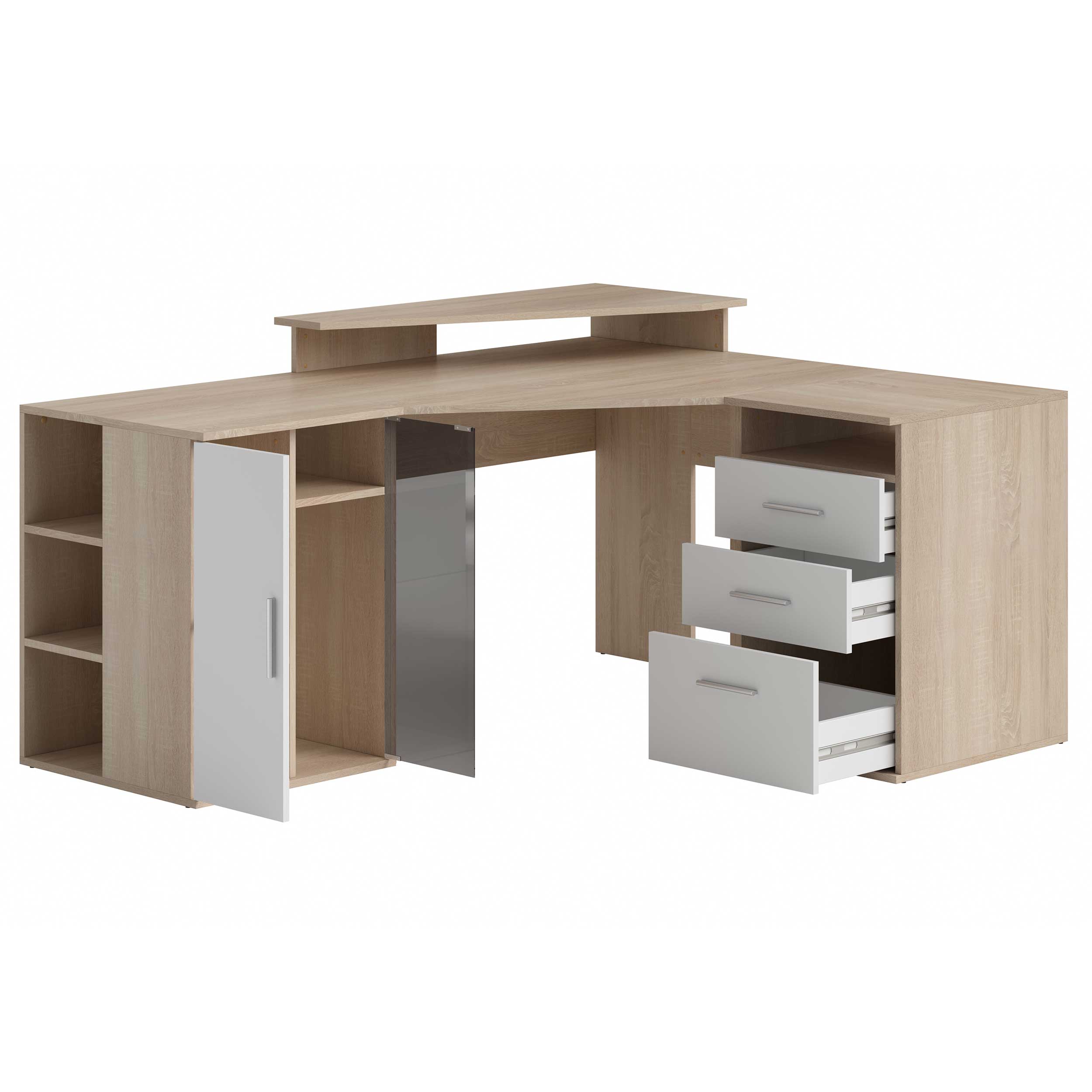 Bureau d'angle Efford avec espace de rangement - chêne/blanc - Image 4