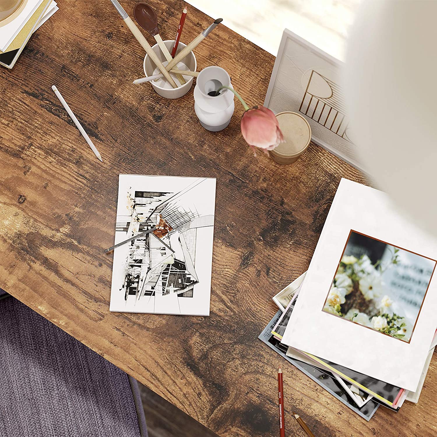 Bureau d'angle Fabrice 138cm 2 tablettes - brun rustique/noir - Image 3