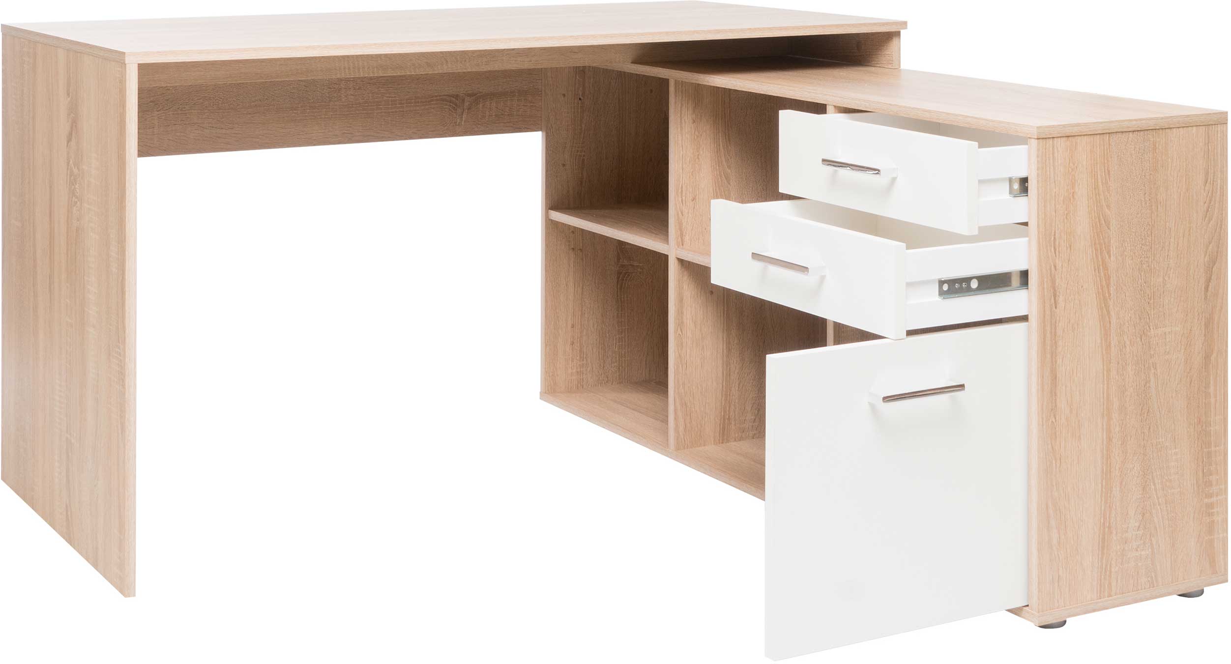 Bureau d'angle Lanzini 2 tiroirs & 1 porte - chêne sonoma/blanc - Image 2