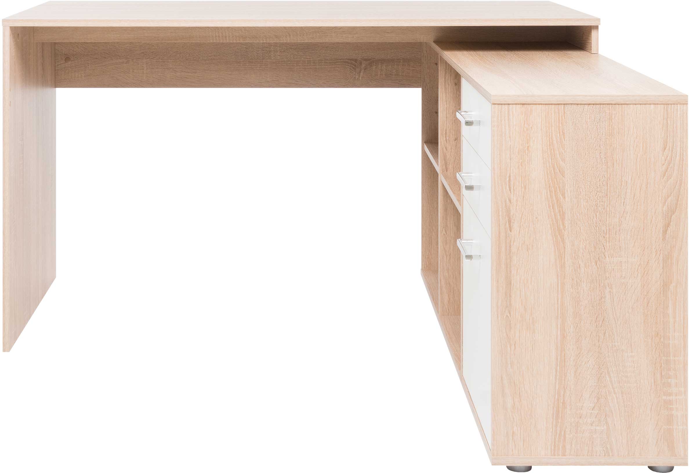 Bureau d'angle Lanzini 2 tiroirs & 1 porte - chêne sonoma/blanc - Image 4