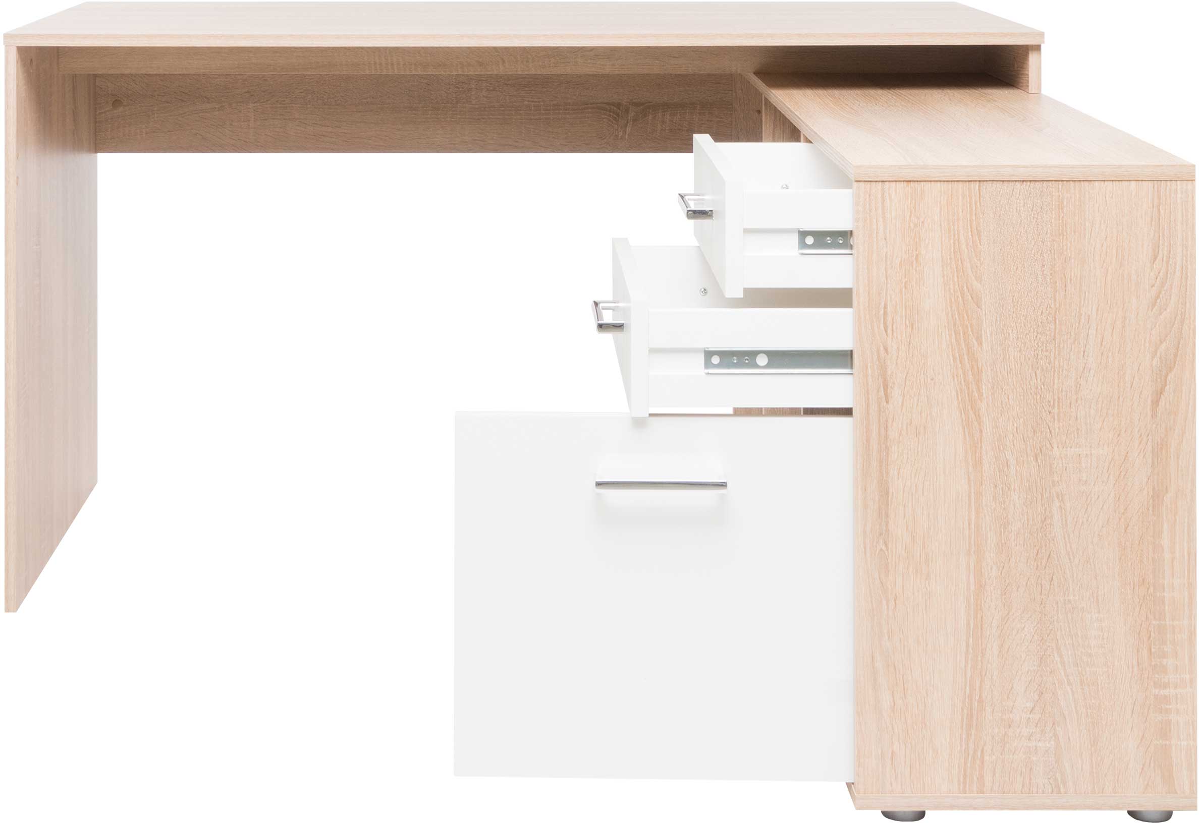 Bureau d'angle Lanzini 2 tiroirs & 1 porte - chêne sonoma/blanc - Image 5