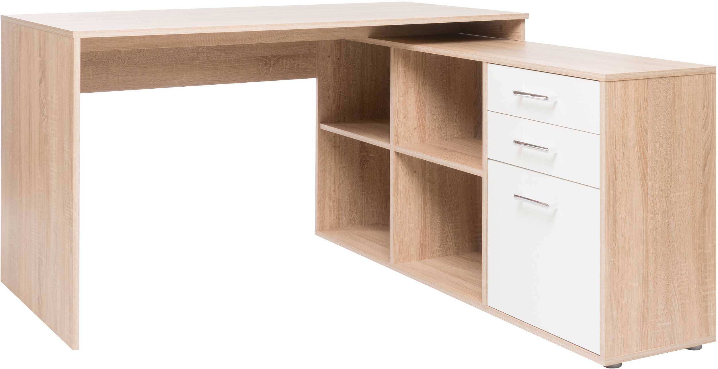 Bureau d'angle Lanzini 2 tiroirs & 1 porte - chêne sonoma/blanc - Image 9