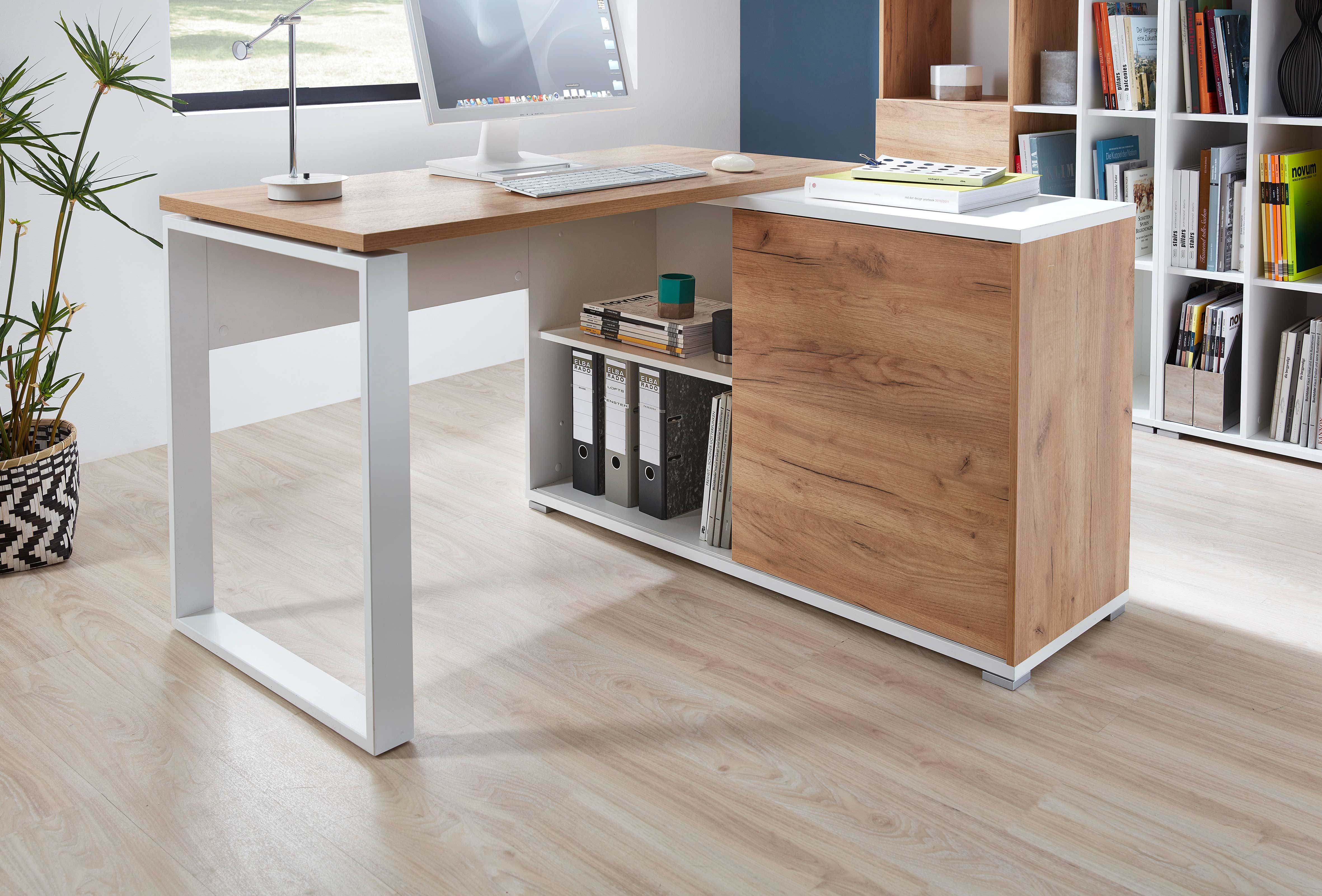 Bureau d'angle Lloris 117x120cm - blanc/chêne - Image 2