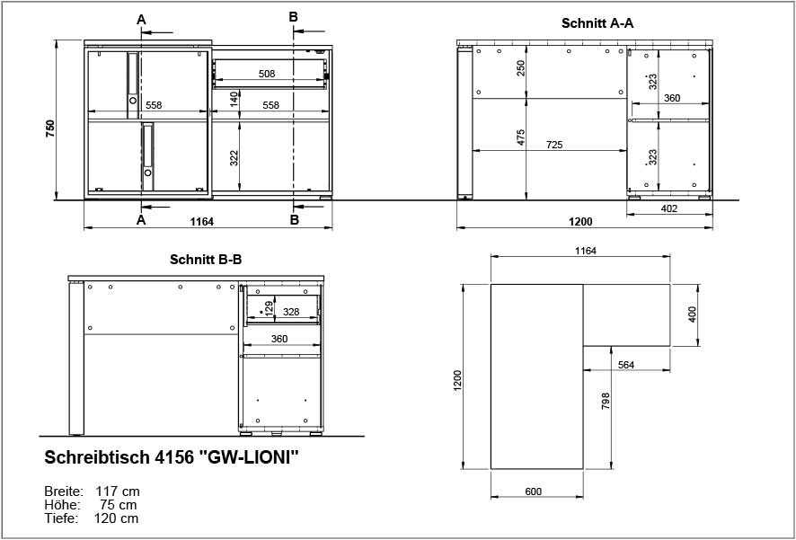 Bureau d'angle Lloris 117x120cm - blanc/chêne - Image 3