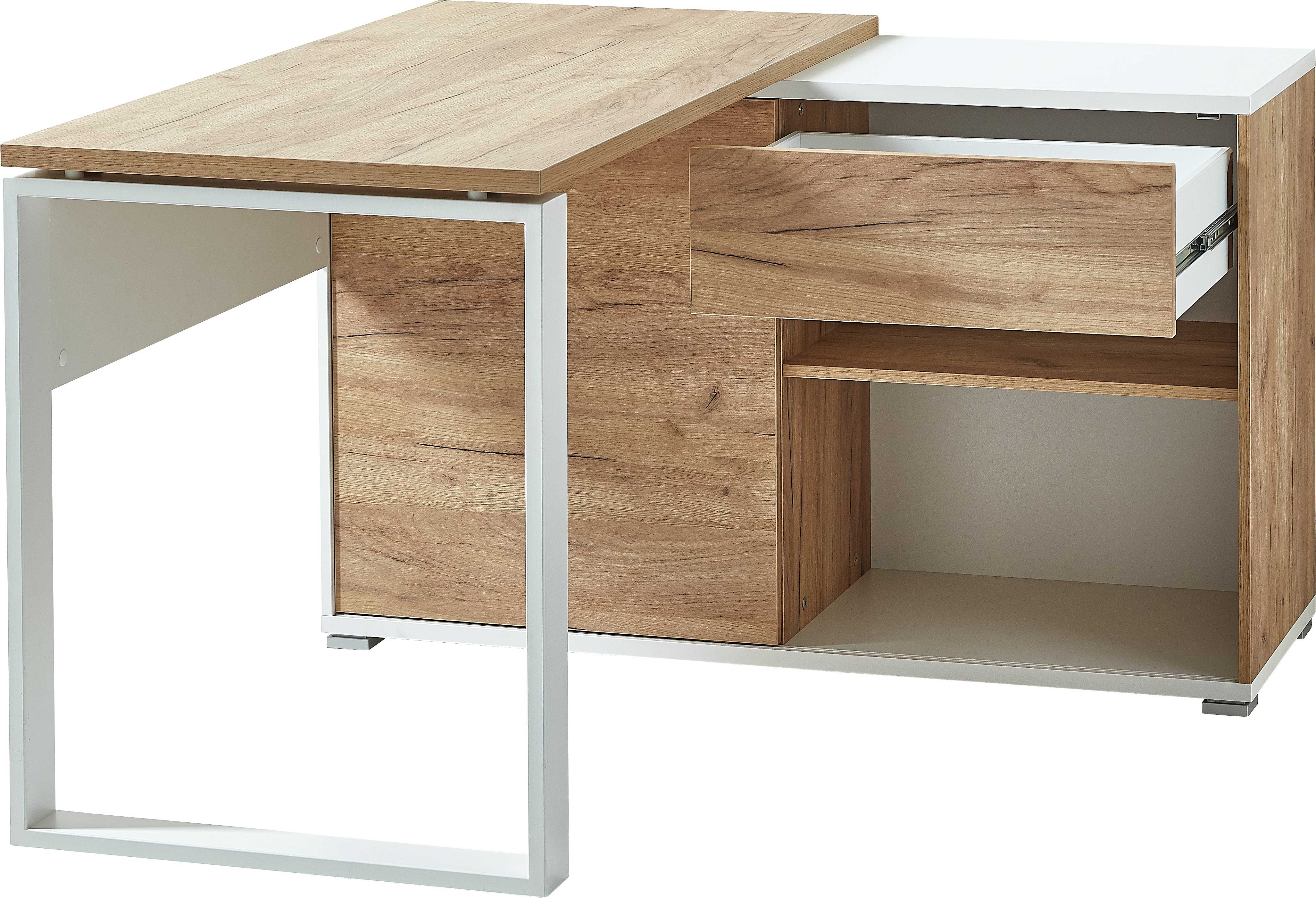 Bureau d'angle Lloris 117x120cm - blanc/chêne - Image 4