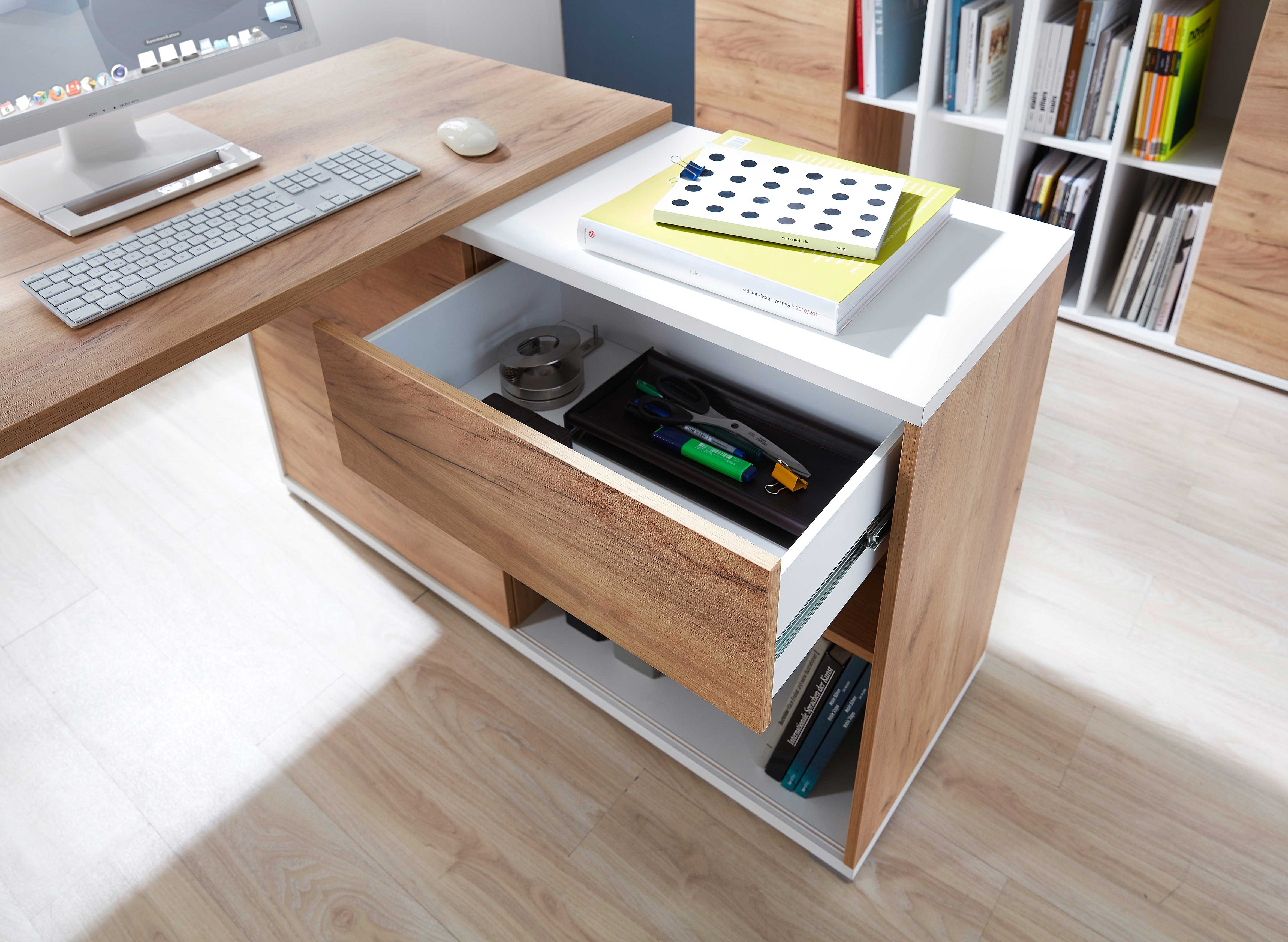 Bureau d'angle Lloris 117x120cm - blanc/chêne - Image 9