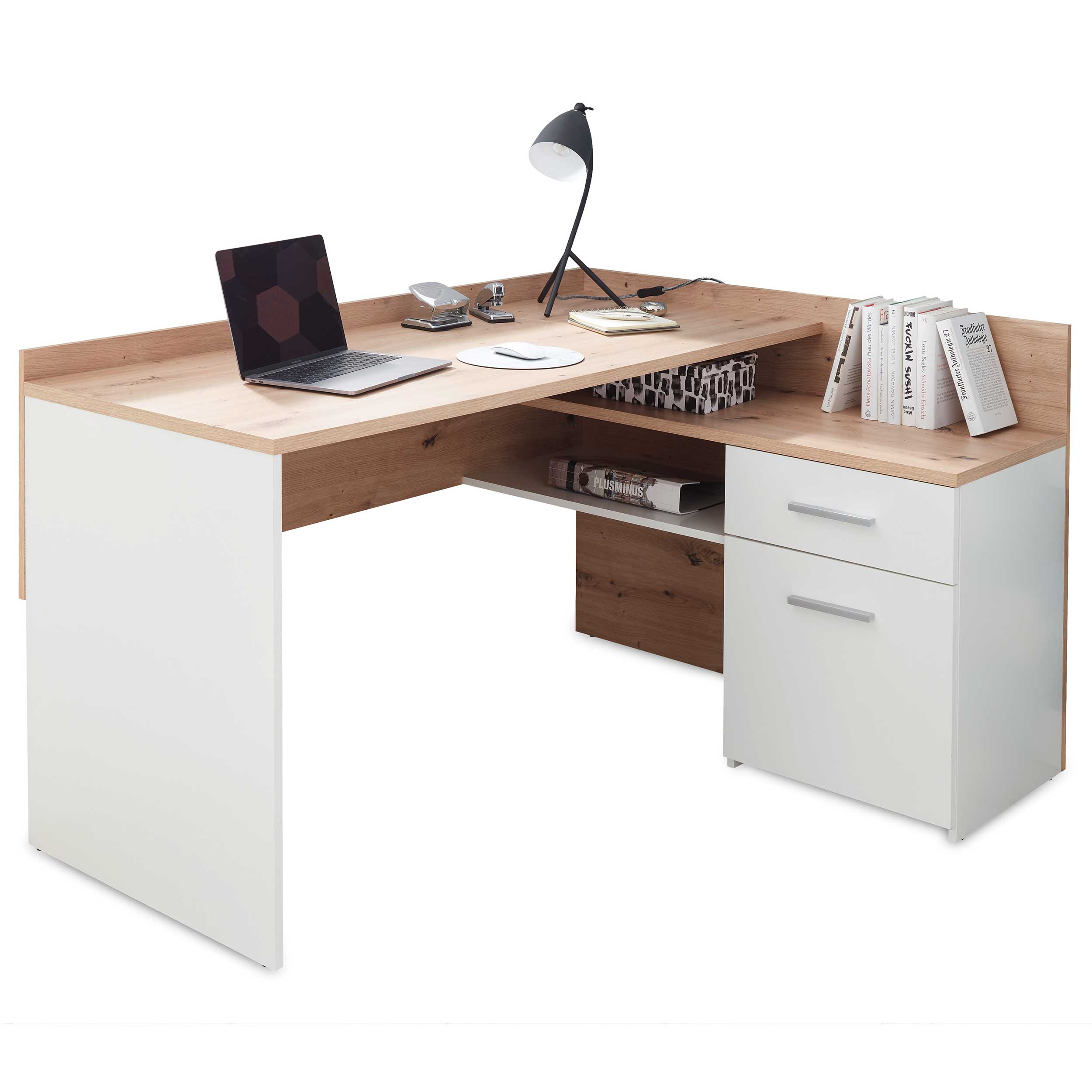 Bureau d'angle Morkov - chêne/blanc - Image 2