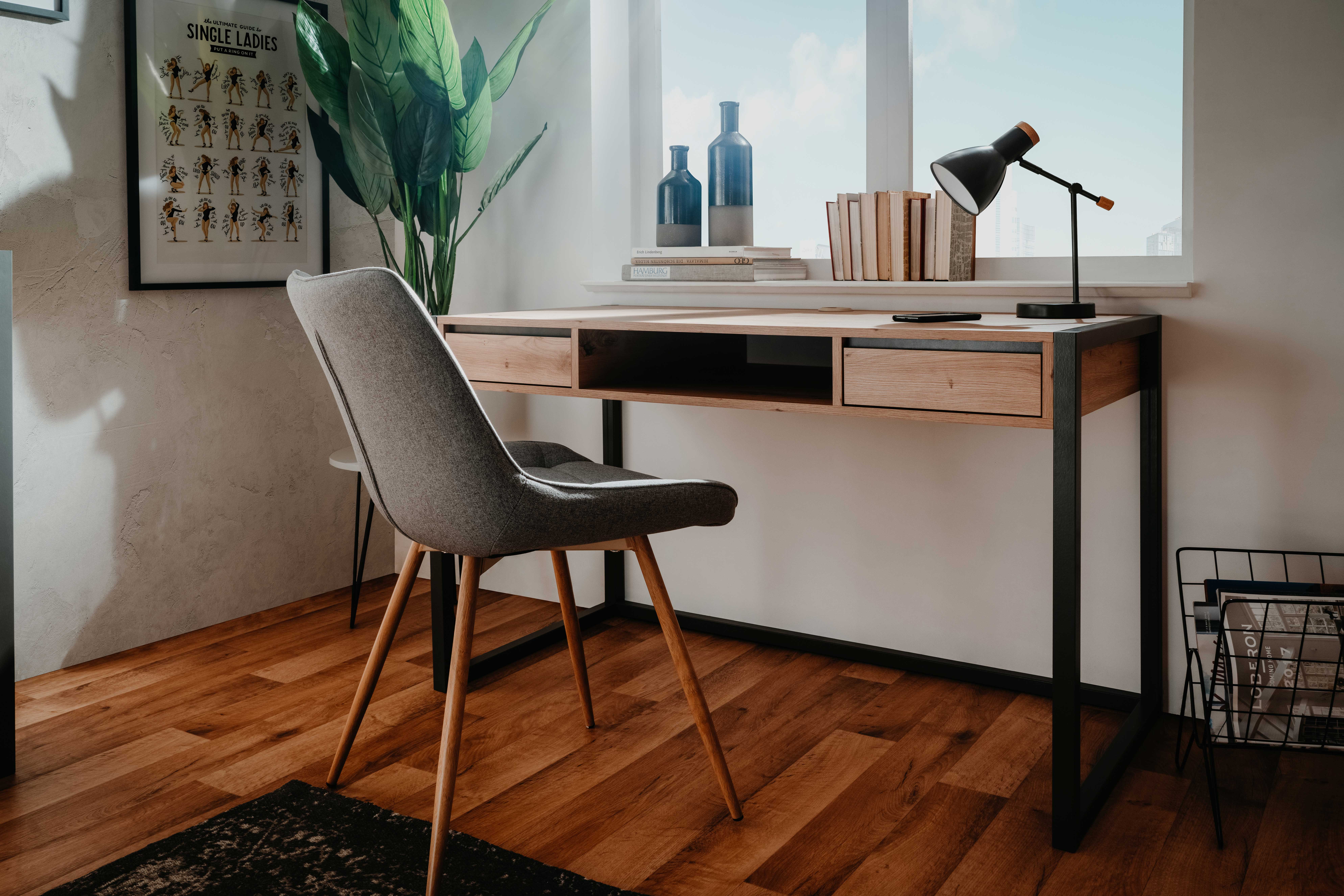 Bureau Damon 120cm 2 tiroirs - chêne/anthracite - Image 9