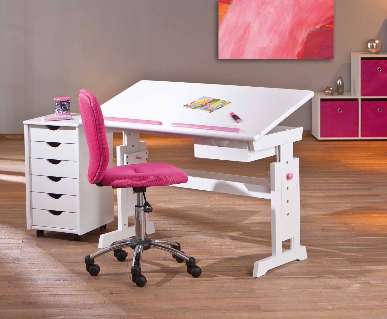 Bureau Dana avec plateau inclinable - bleu/rose - Image 8