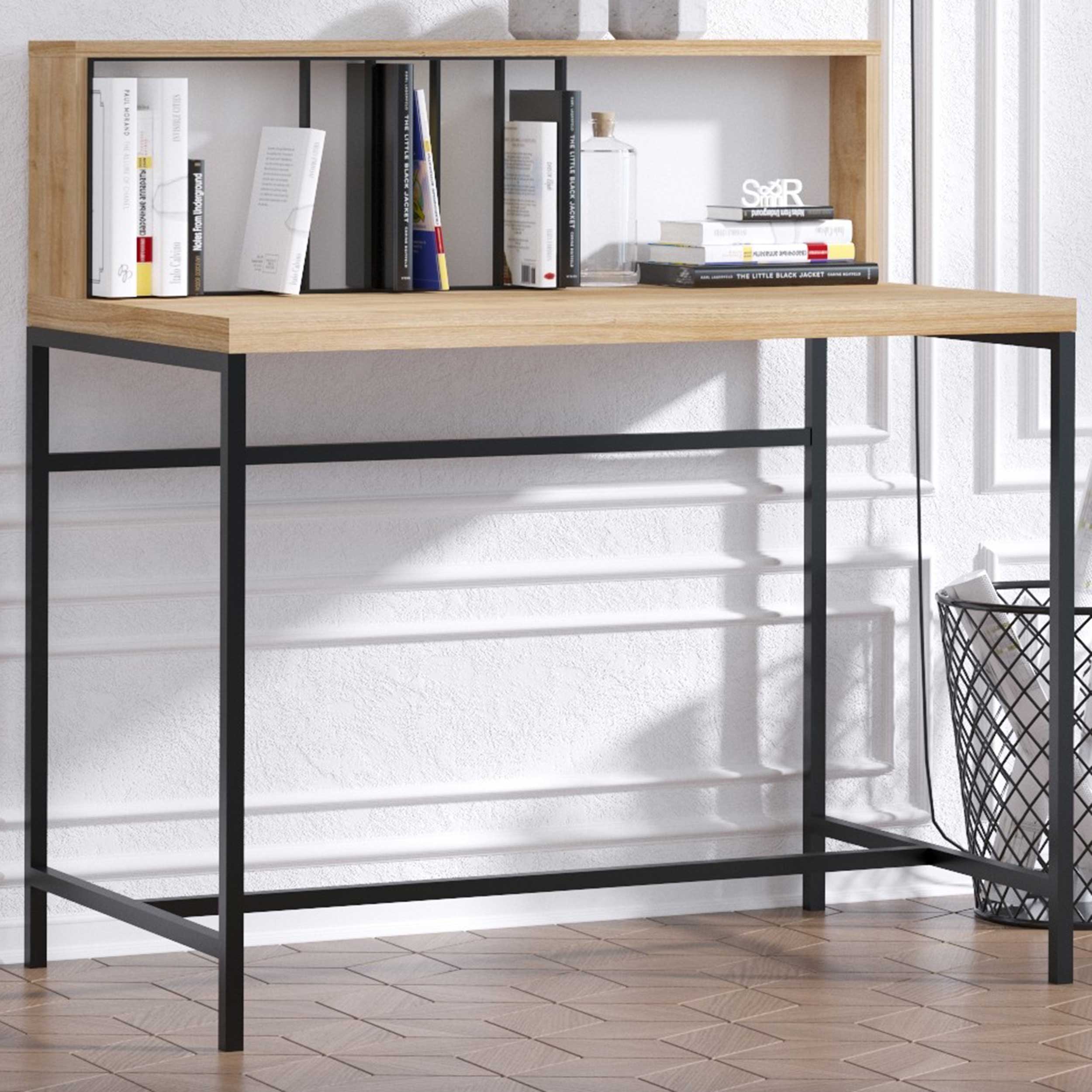 Bureau d'étude créatif avec étagères | Chêne Noir