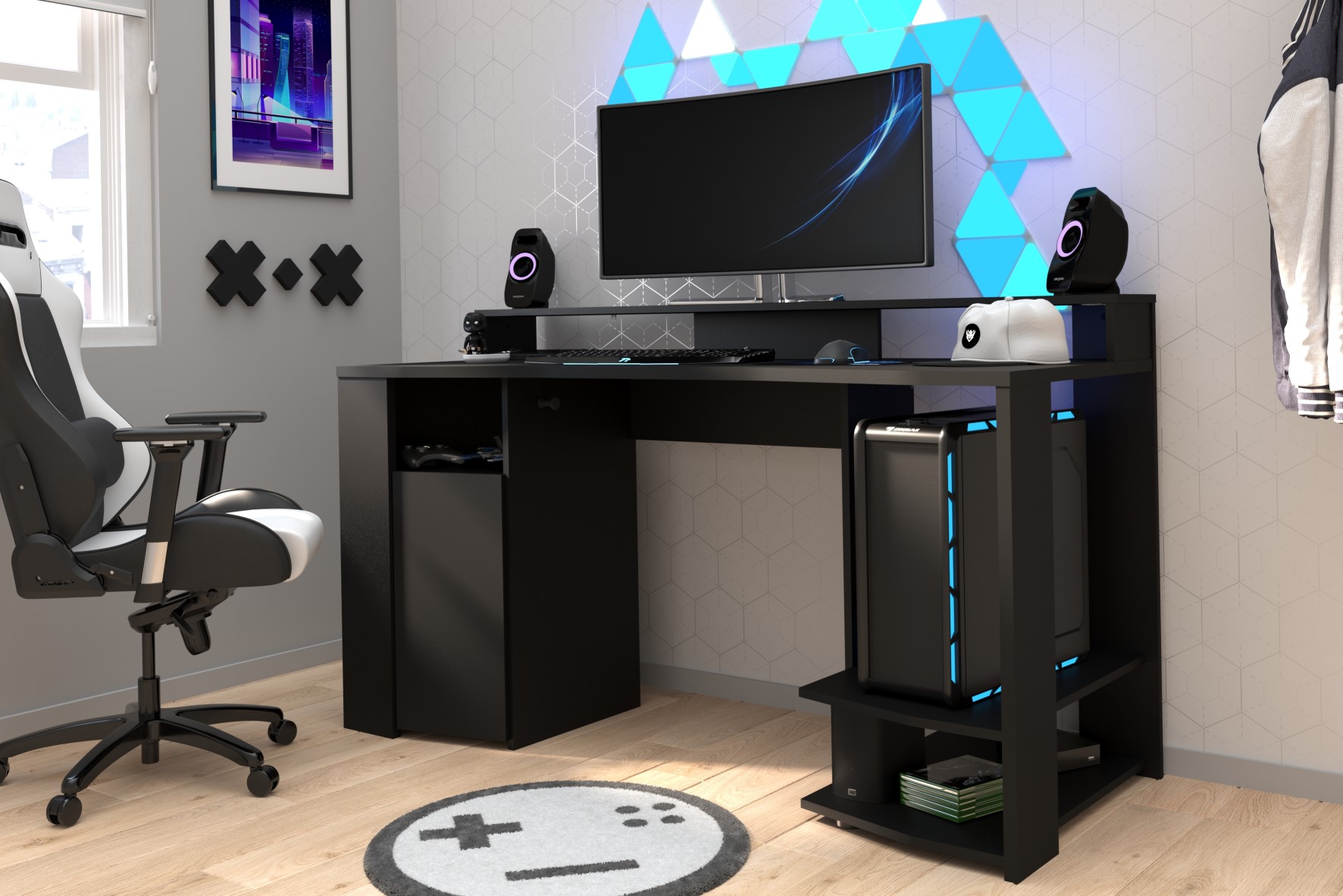 Bureau Gaming 152cm avec ruban LED - noir - Image 4
