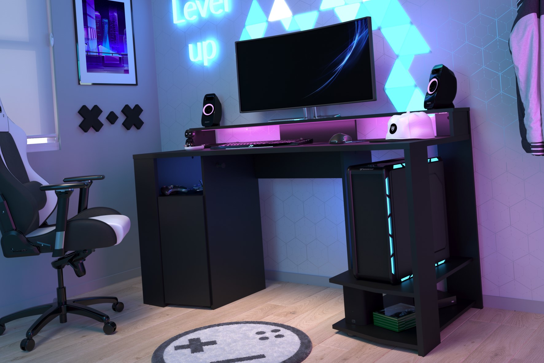 Bureau Gaming 152cm avec ruban LED - noir - Image 5