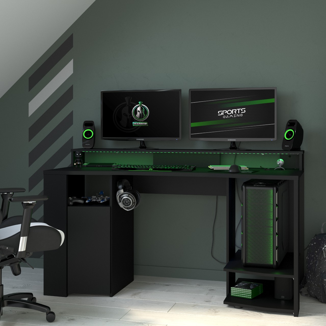 Bureau Gaming 152cm avec ruban LED - noir