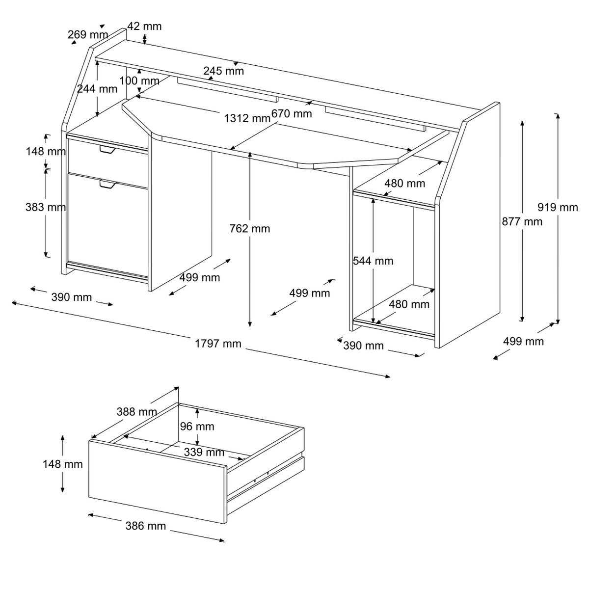 Bureau Gaming 180cm avec ruban LED - Image 2