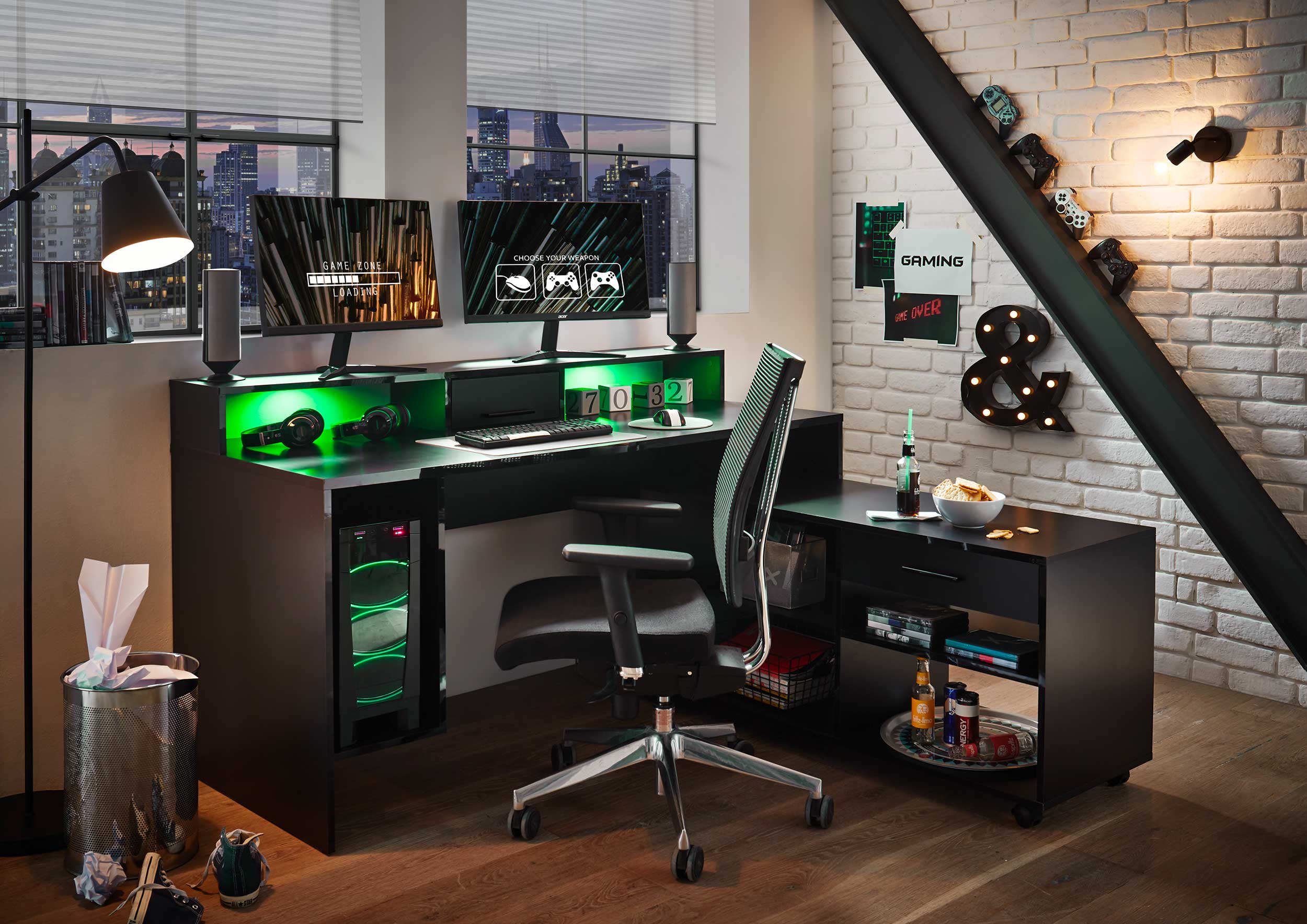 Bureau gaming Tudi éclairage compris - noir - Image 10