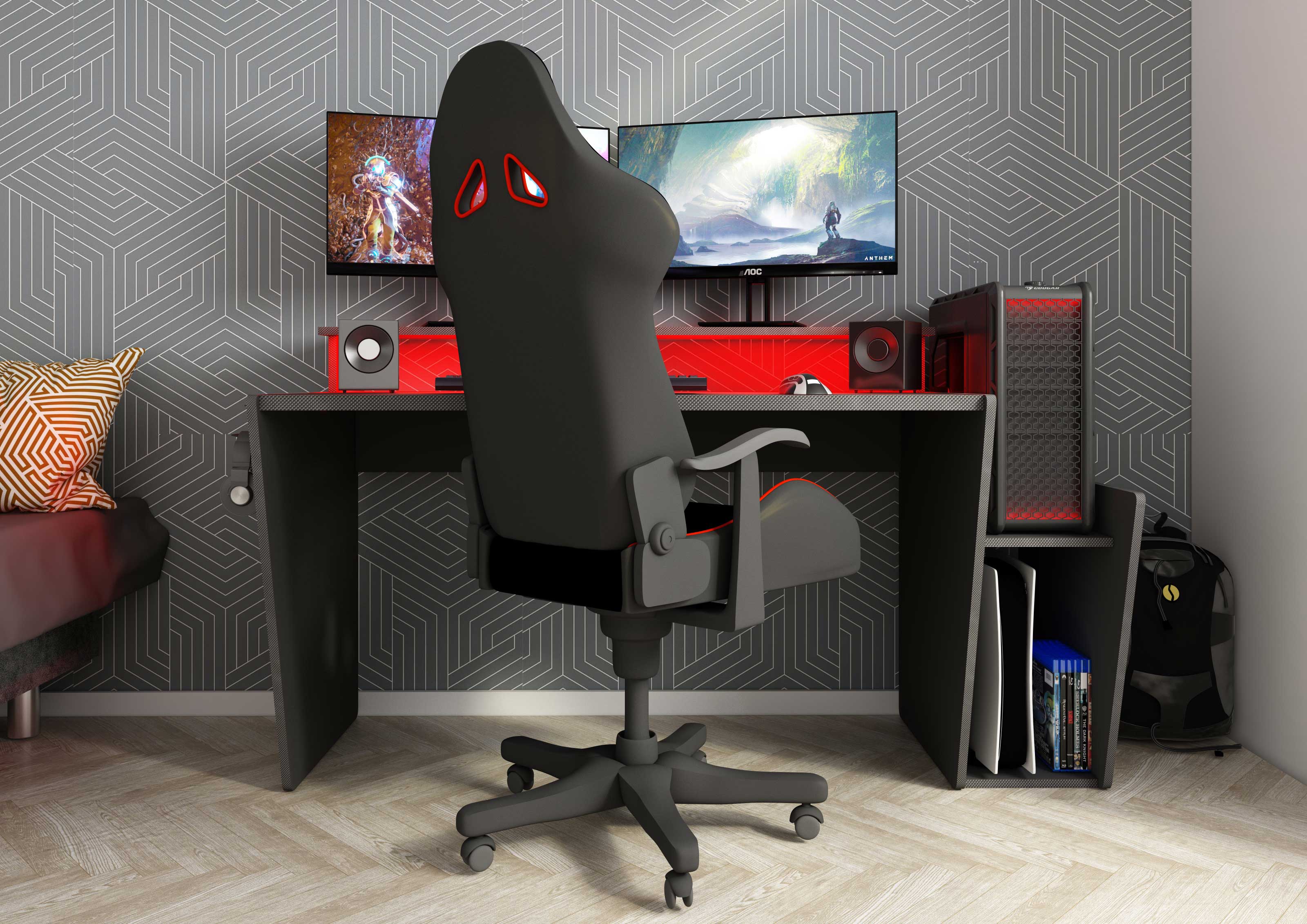 Bureau gaming Yannick 150x70x85cm panneaux de particules - anthracite - Image 9