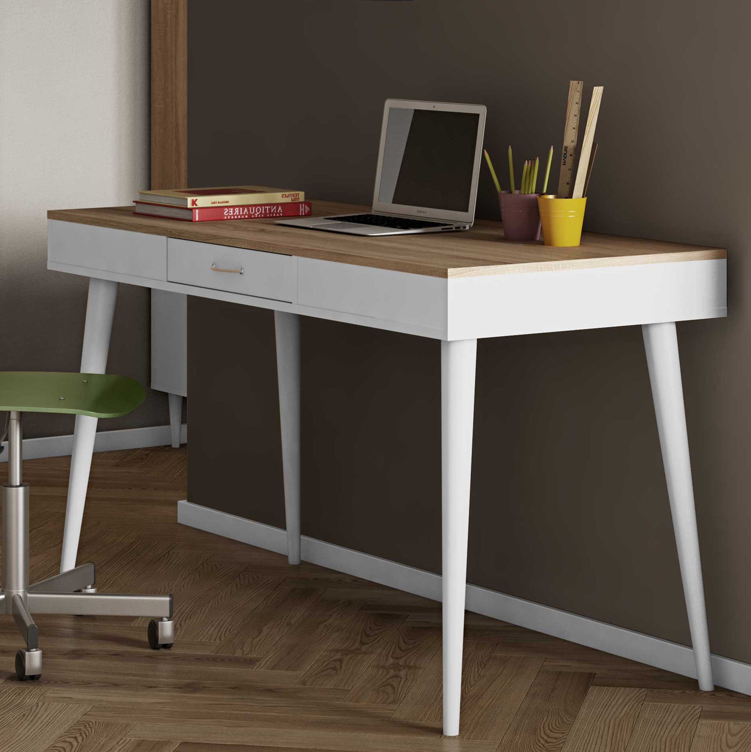 Bureau Horizon 134cm - chêne/blanc - Image 1
