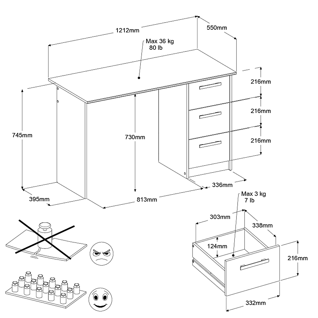 Bureau Infino avec 3 tiroirs - chêne/noir - Image 2