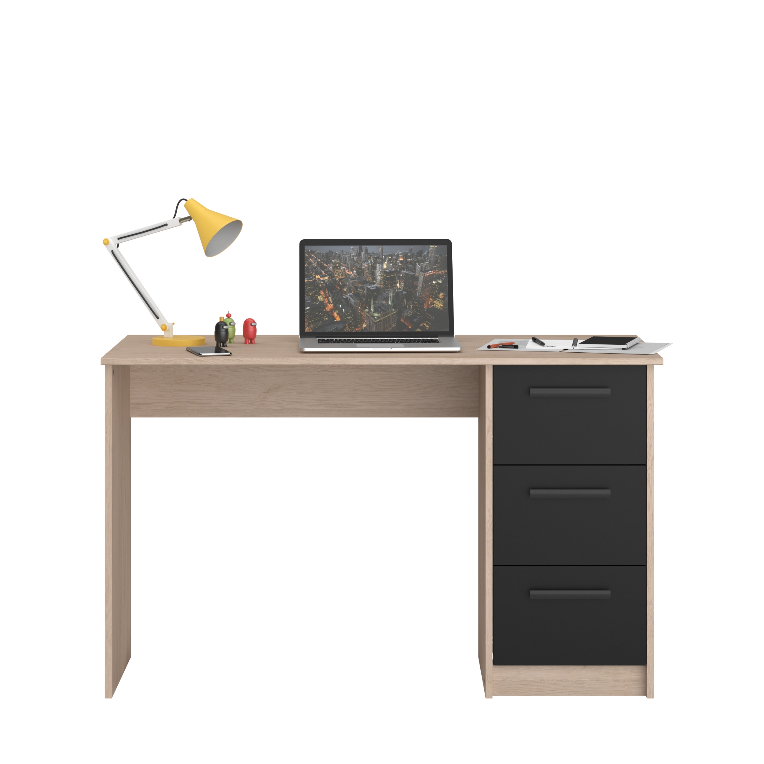 Bureau Infino avec 3 tiroirs - chêne/noir - Image 3
